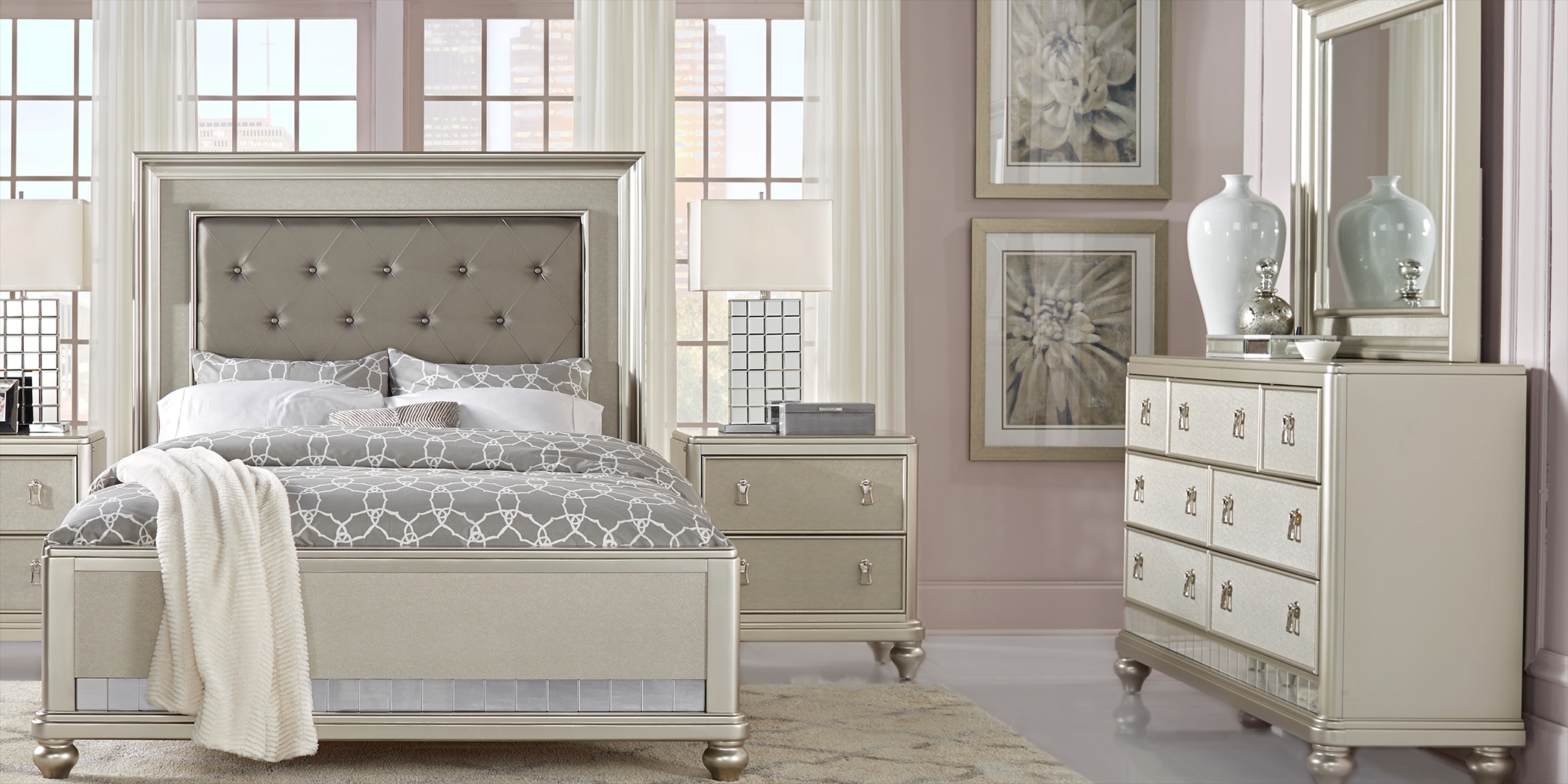 Paris Silver 7 Pc Queen Bedroom - Thumbnail - Image 1