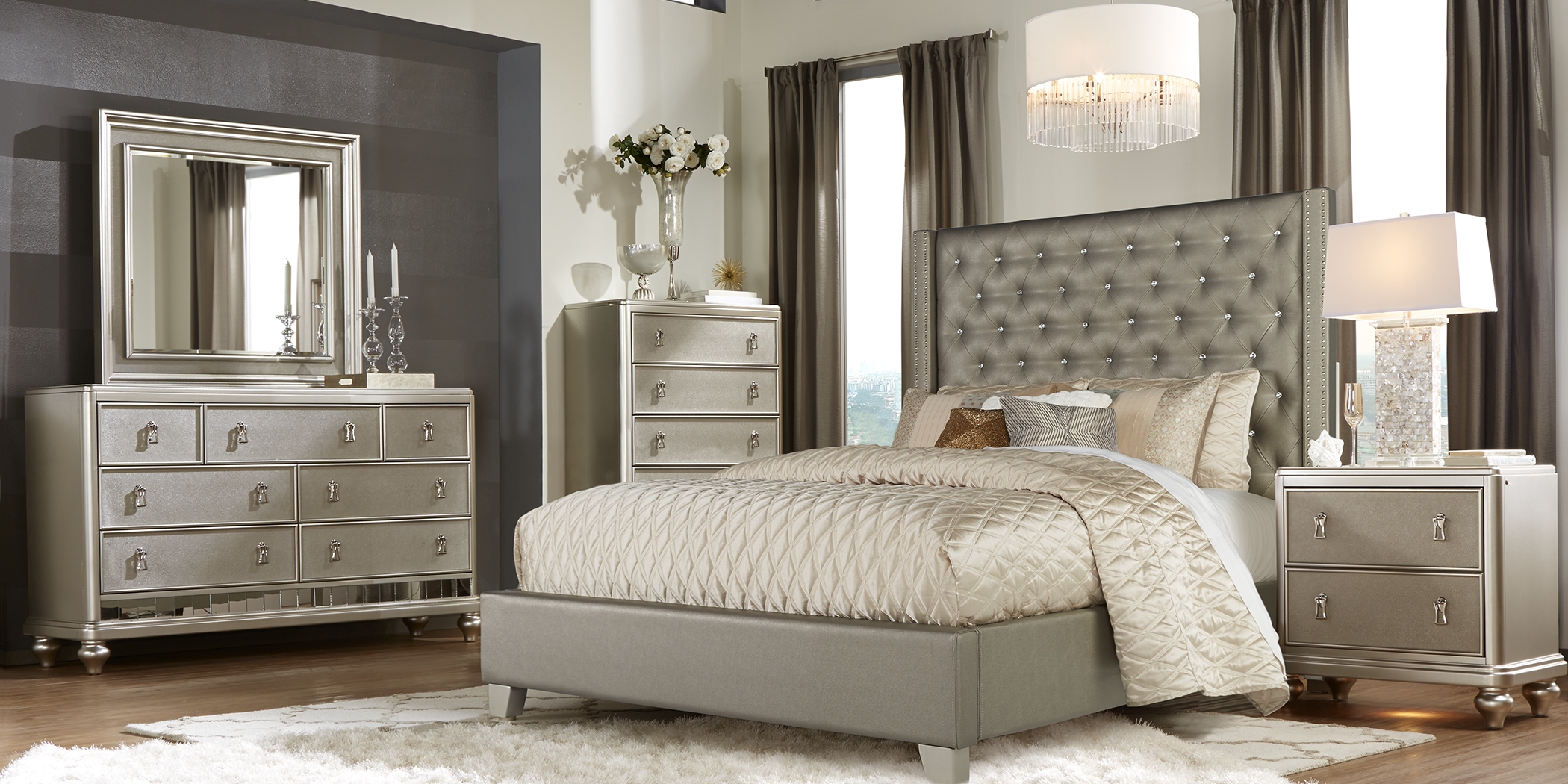 Paris Silver 8 Pc King Upholstered Bedroom - Thumbnail - Image 2