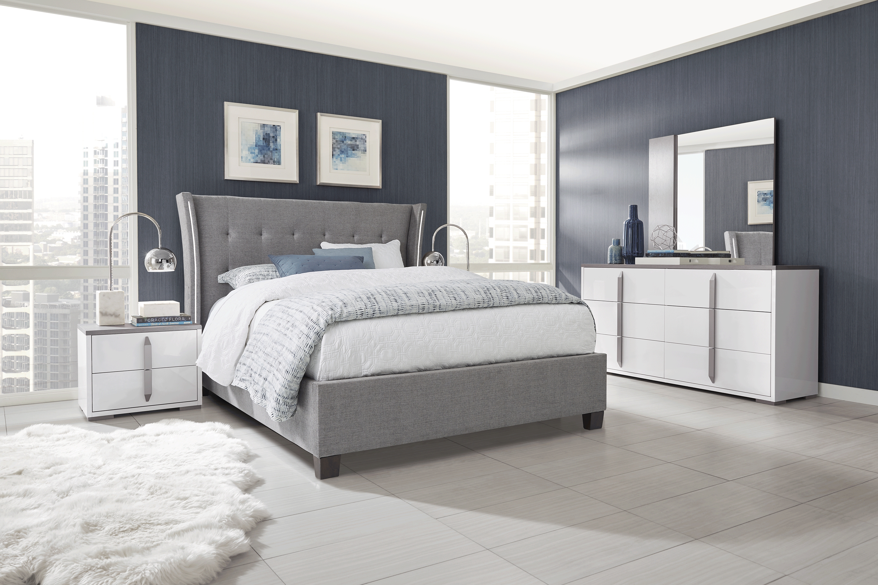 Park Slope White 7 Pc King Upholstered Bedroom - Thumbnail - Image 1
