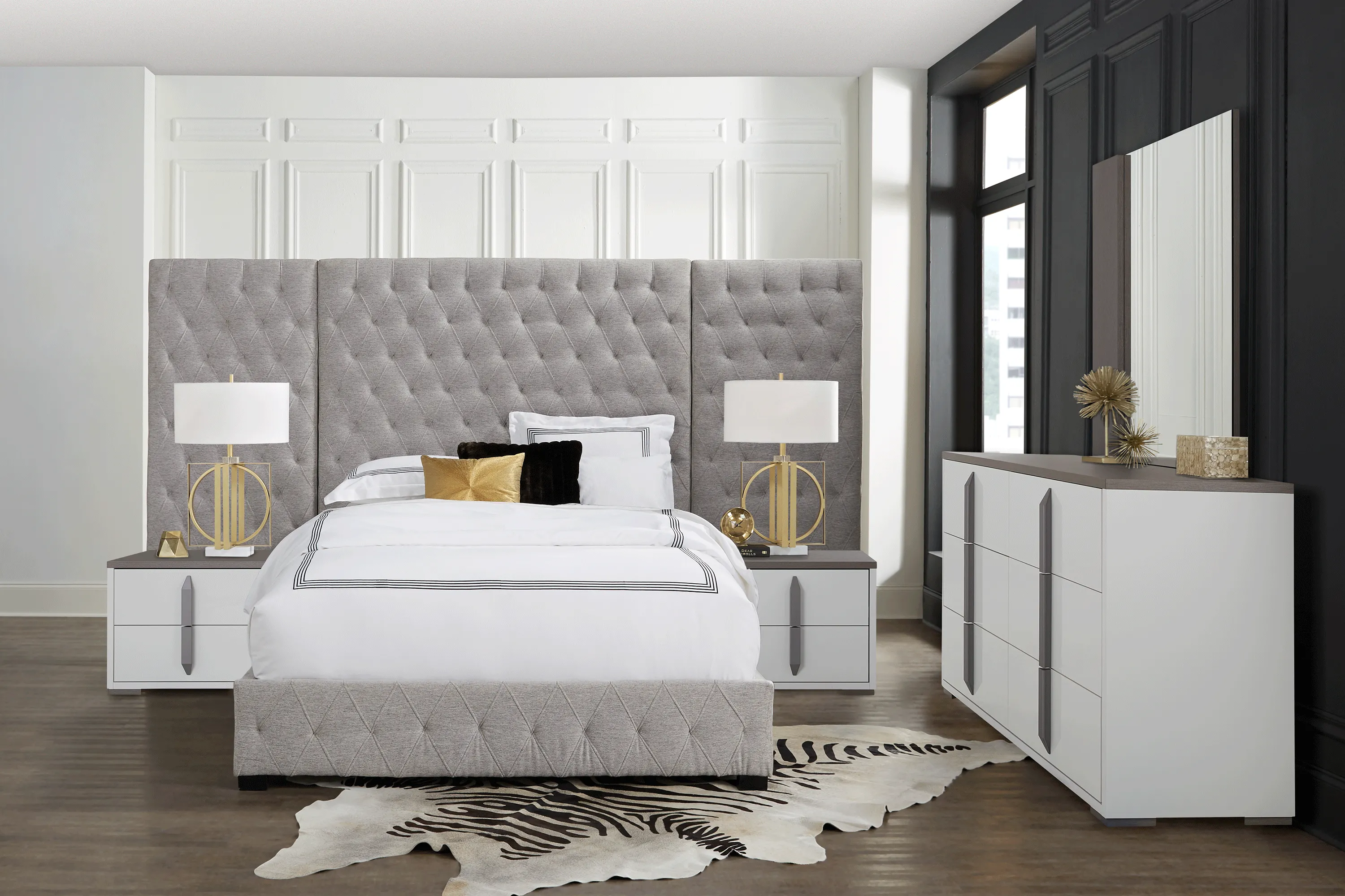 Park Slope White 9 Pc King Bedroom with Wall Bed - Thumbnail - Image 1