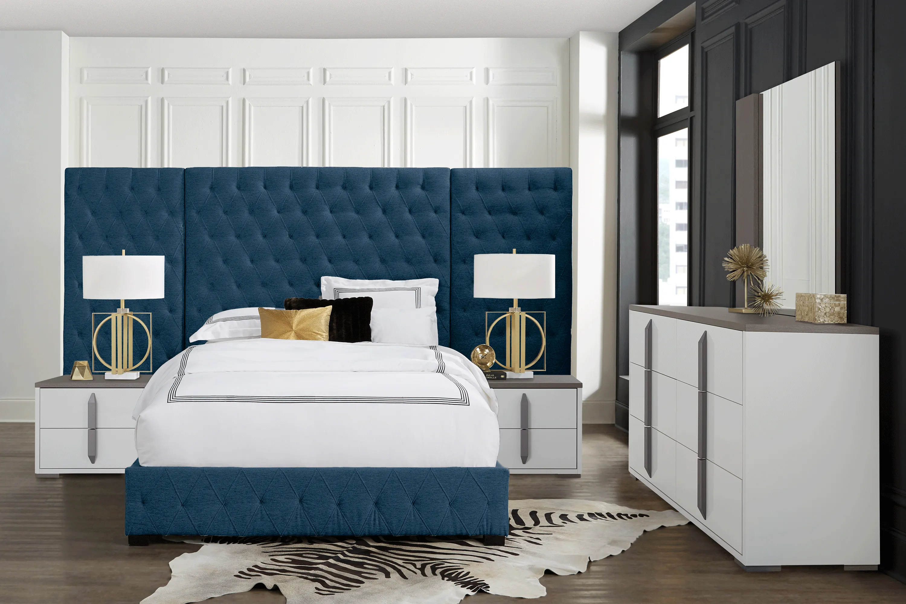 Park Slope White 9 Pc King Bedroom with Wall Bed - Thumbnail - Image 1