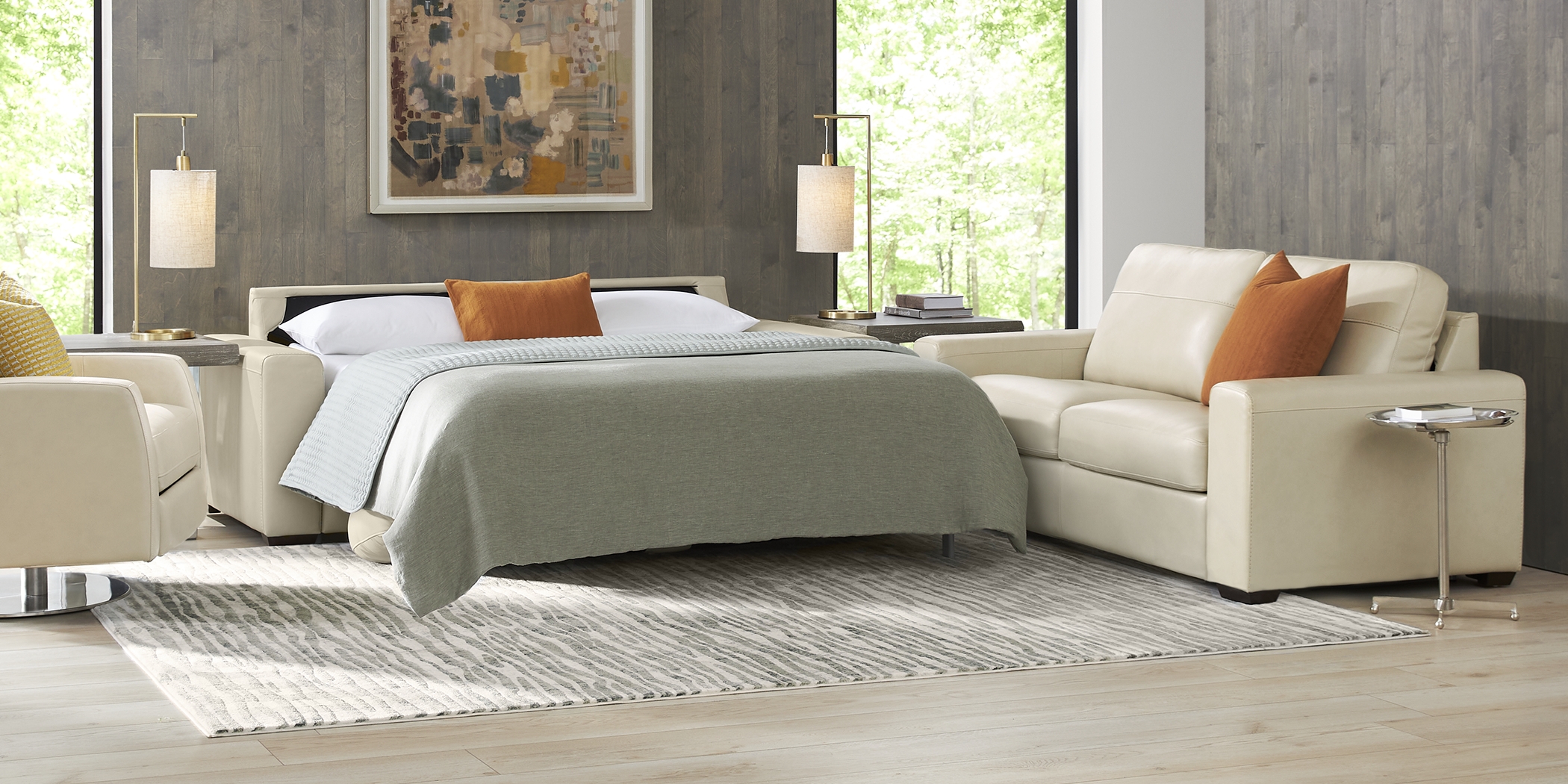 Parker Cream Leather 7 Pc Living Room with Sleeper Sofa - Thumbnail - Image 2