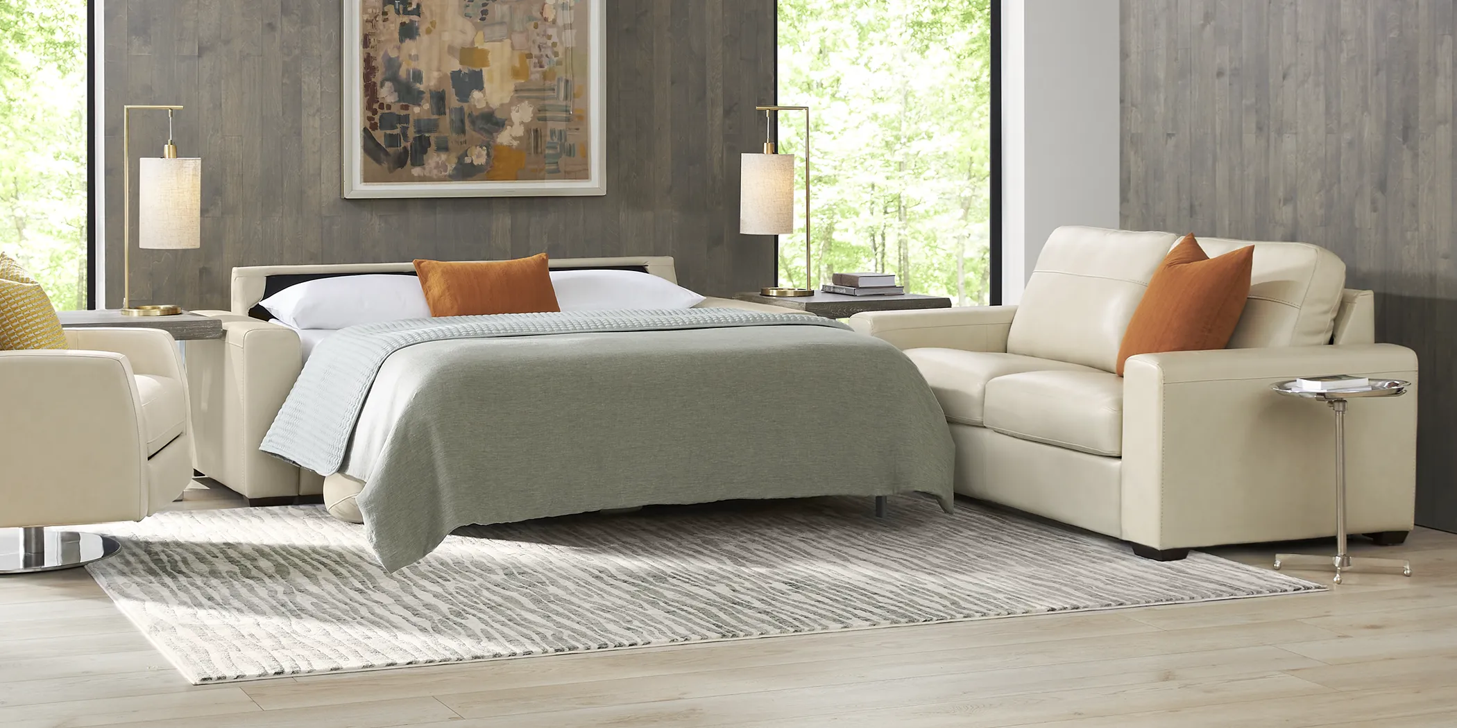 Parker Cream Leather 8 Pc Living Room with Sleeper Sofa - Thumbnail - Image 2