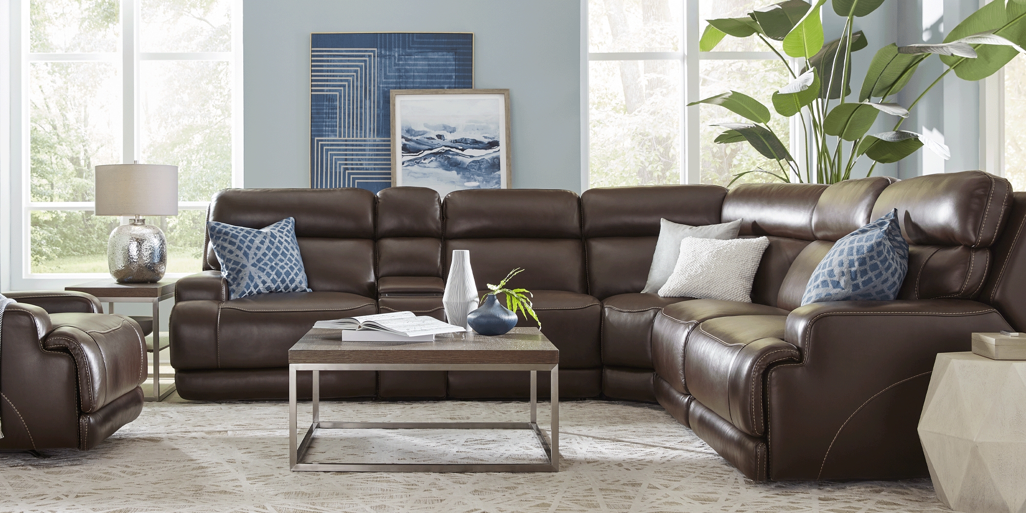 Parker Point Dark Brown Leather 9 Pc Triple Power Reclining Sectional Living Room - Thumbnail - Image 2
