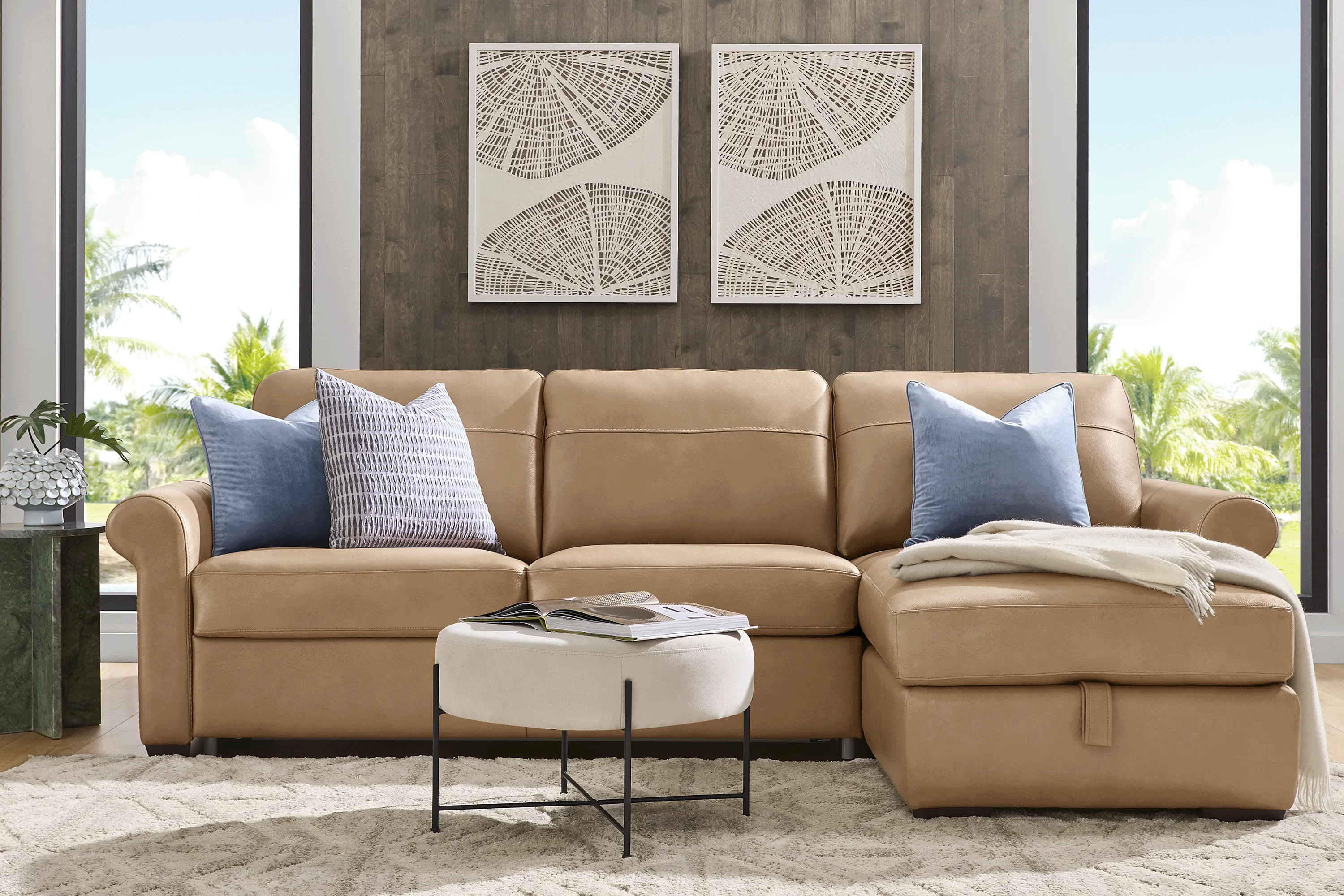 Parker Saddle Leather 2 Pc Sleeper Sectional - Thumbnail - Image 2