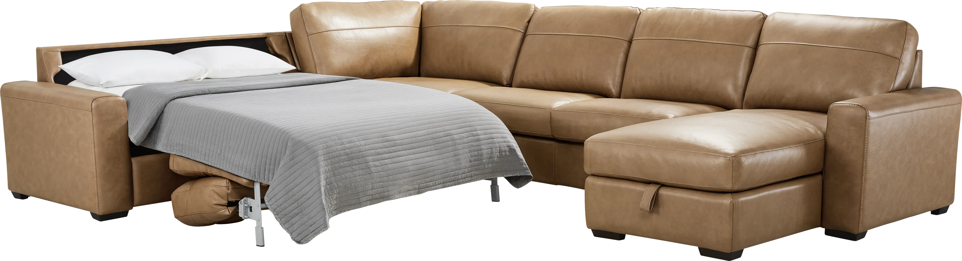 Parker Saddle Leather 4 Pc Sleeper Sectional - Thumbnail - Image 2