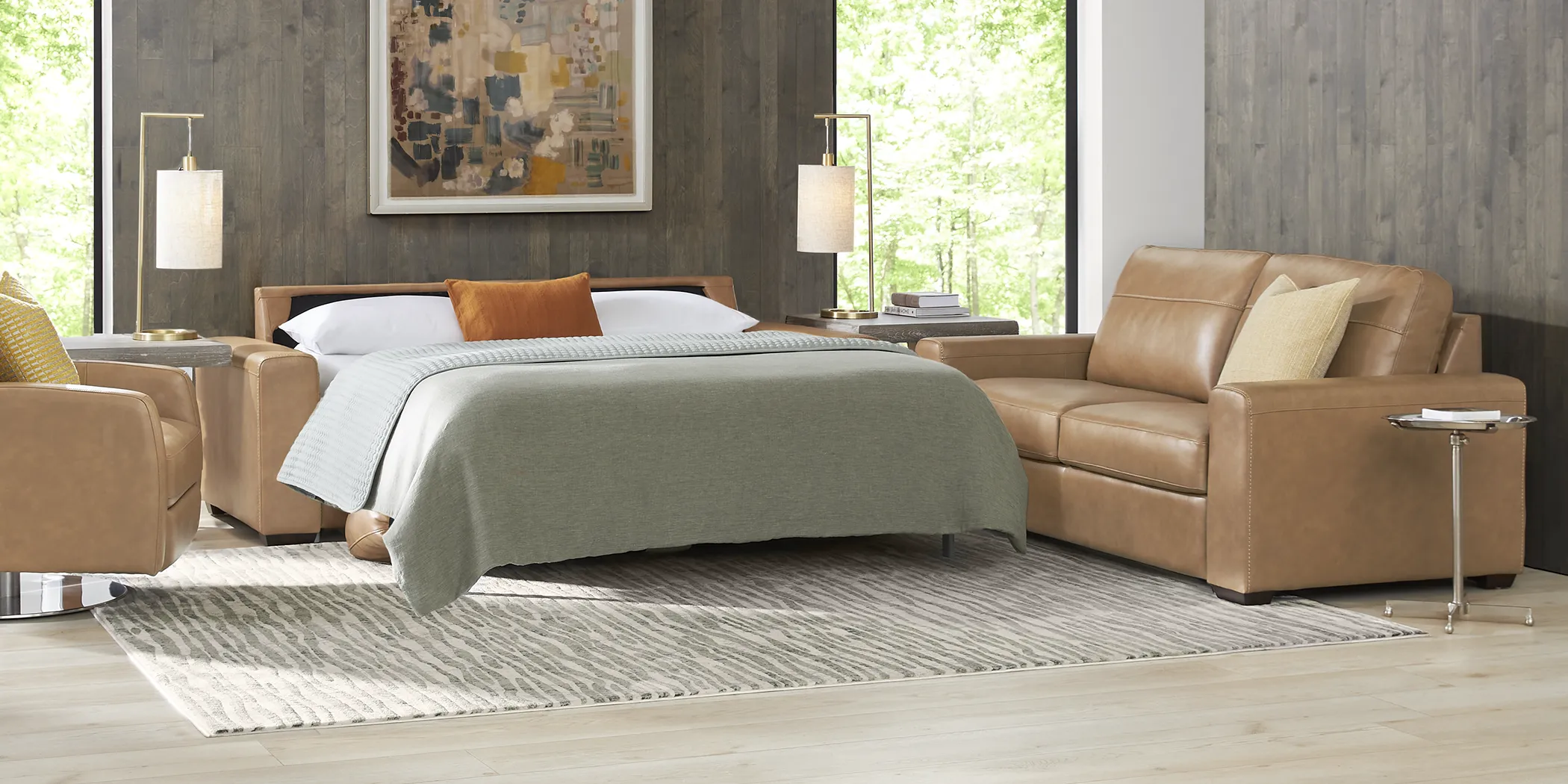 Parker Saddle Leather 7 Pc Living Room with Sleeper Loveseat - Thumbnail - Image 2