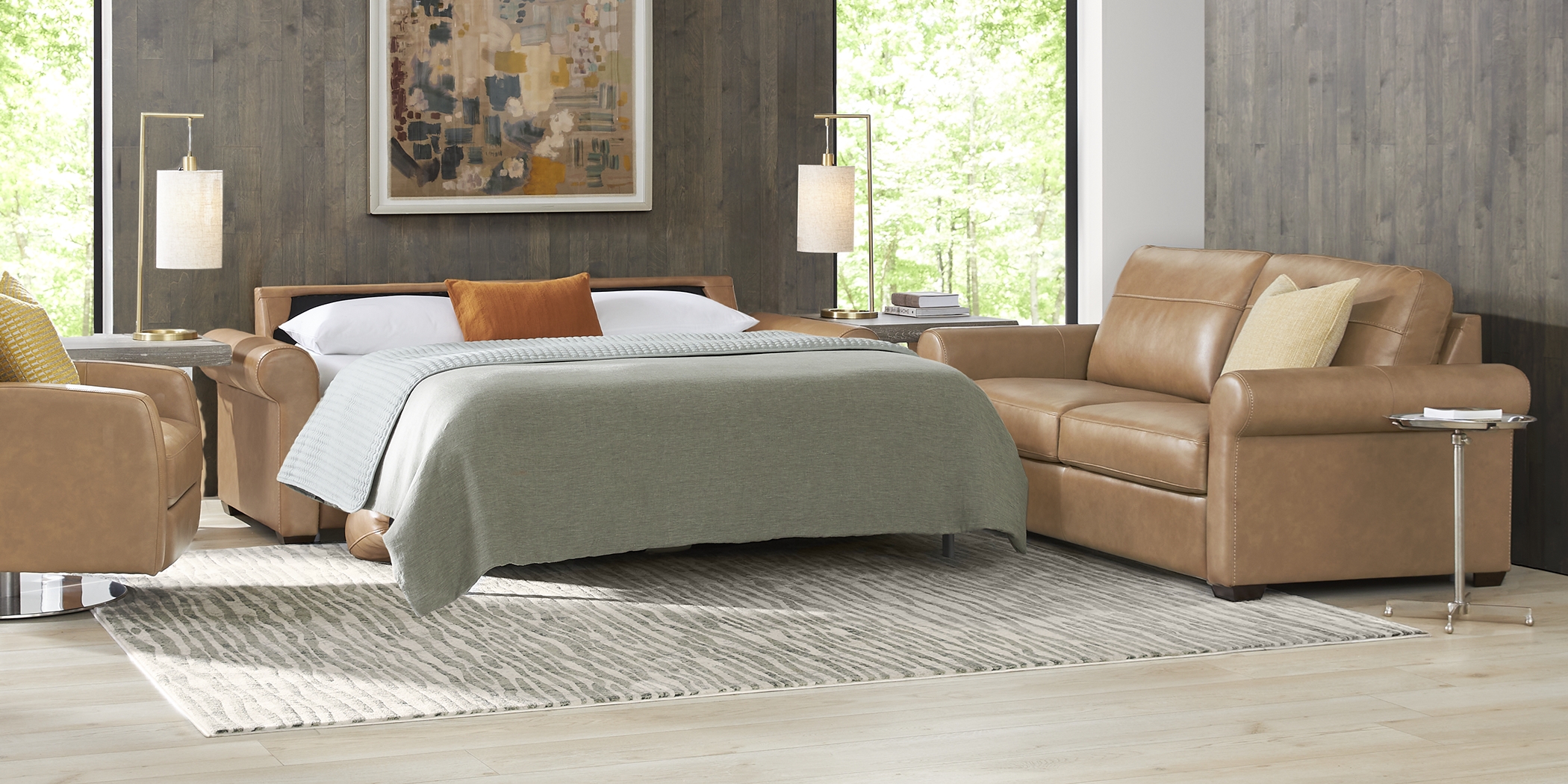 Parker Saddle Leather 8 Pc Living Room with Sleeper Sofa - Thumbnail - Image 2