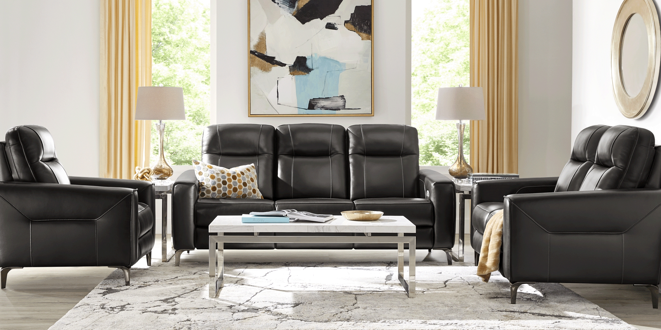 Parkside Heights Black Cherry Leather 5 Pc Living Room w/Dual Power Reclining Sofa - Thumbnail - Image 2