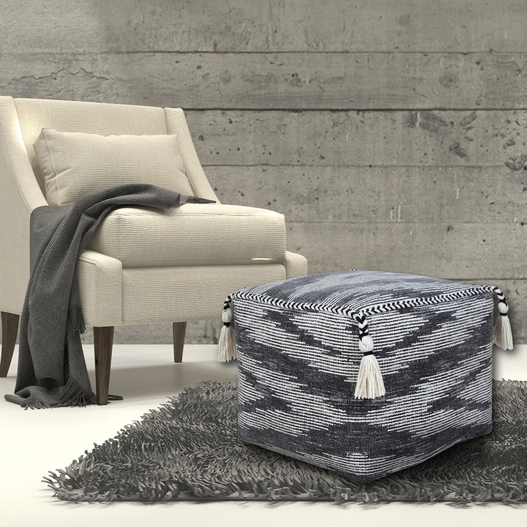 Pasemu Gray/Black Pouf - Thumbnail - Image 2