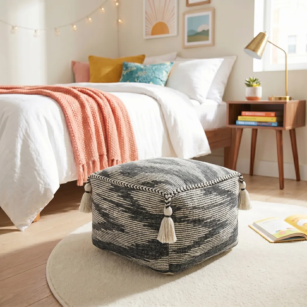 Pasemu Gray/Black Pouf - Thumbnail - Image 9