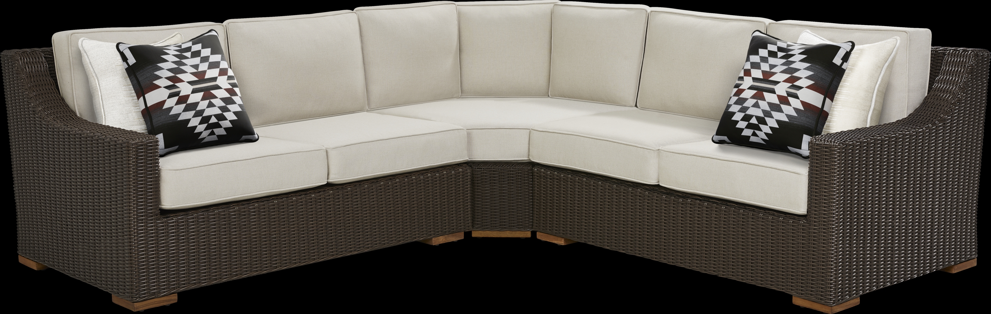 Patmos Brown 3 Pc Outdoor Sectional with Linen Cushions - Thumbnail - Image 1