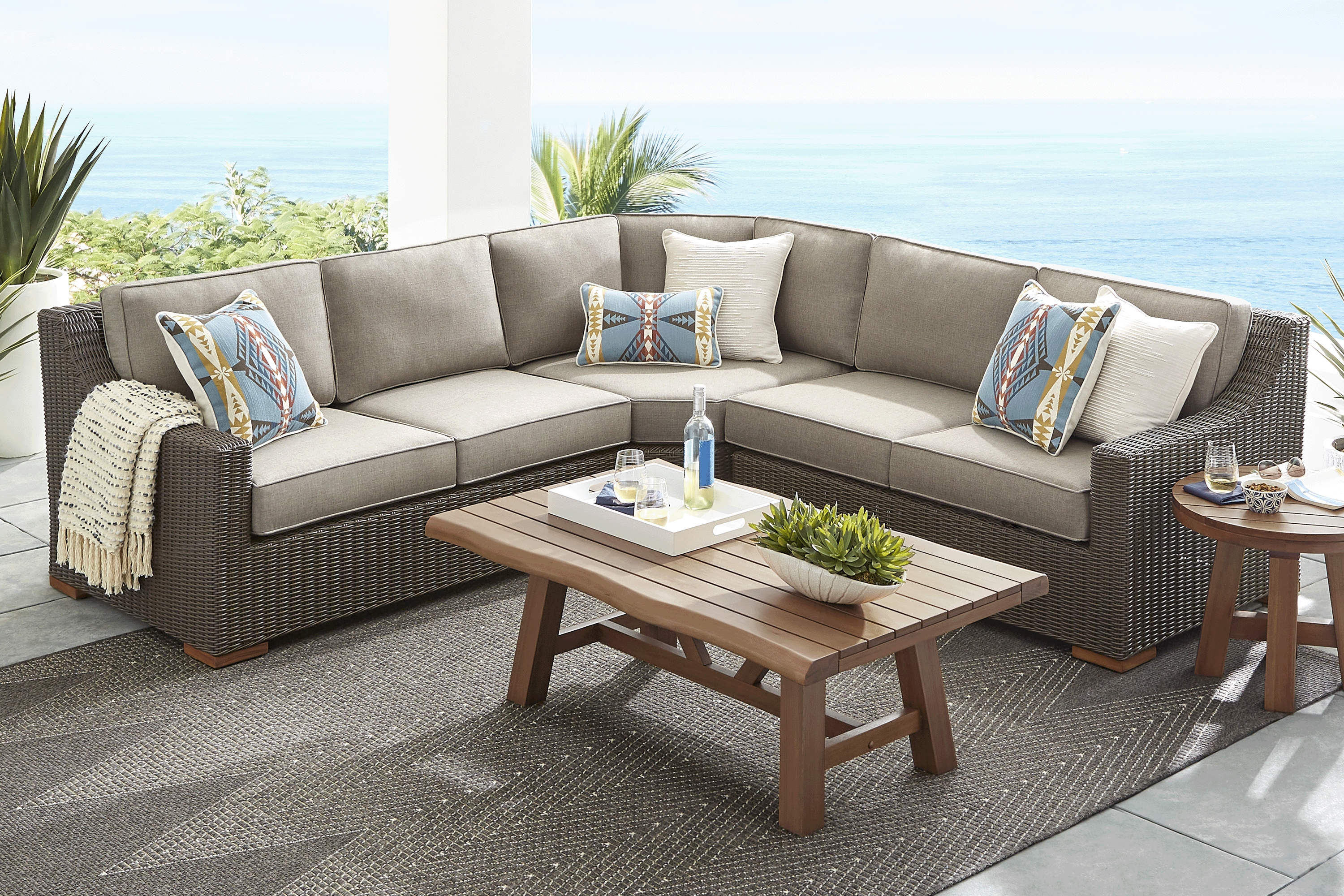 Patmos Brown 3 Pc Outdoor Sectional with Mushroom Cushions - Thumbnail - Image 2