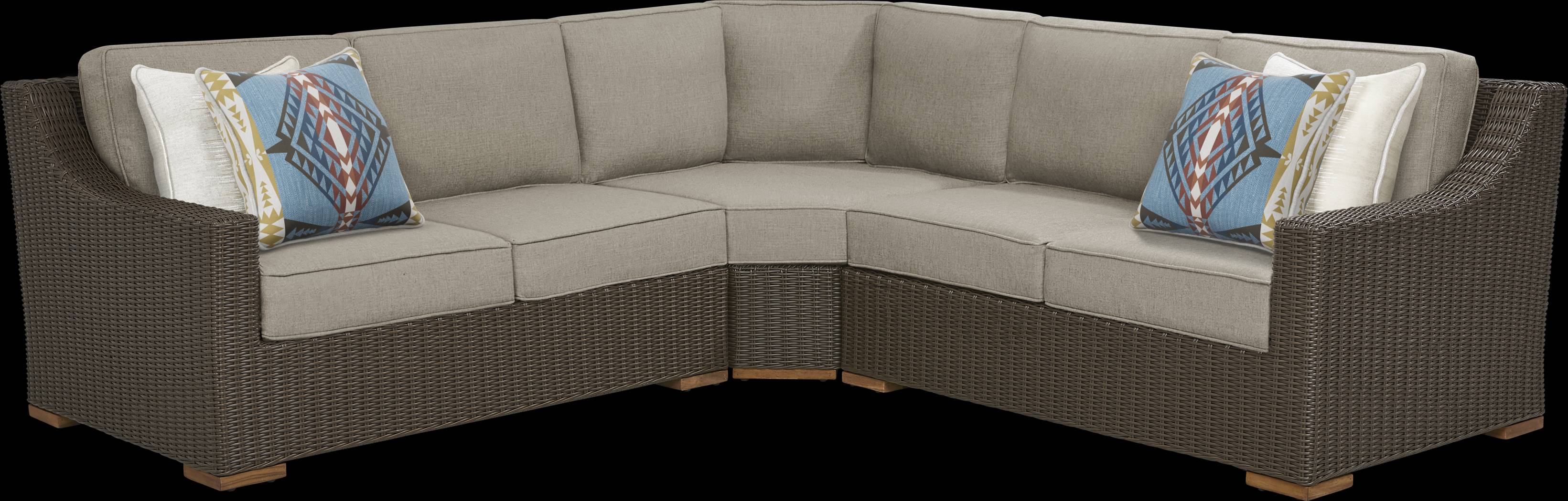 Patmos Brown 3 Pc Outdoor Sectional with Mushroom Cushions - Thumbnail - Image 1