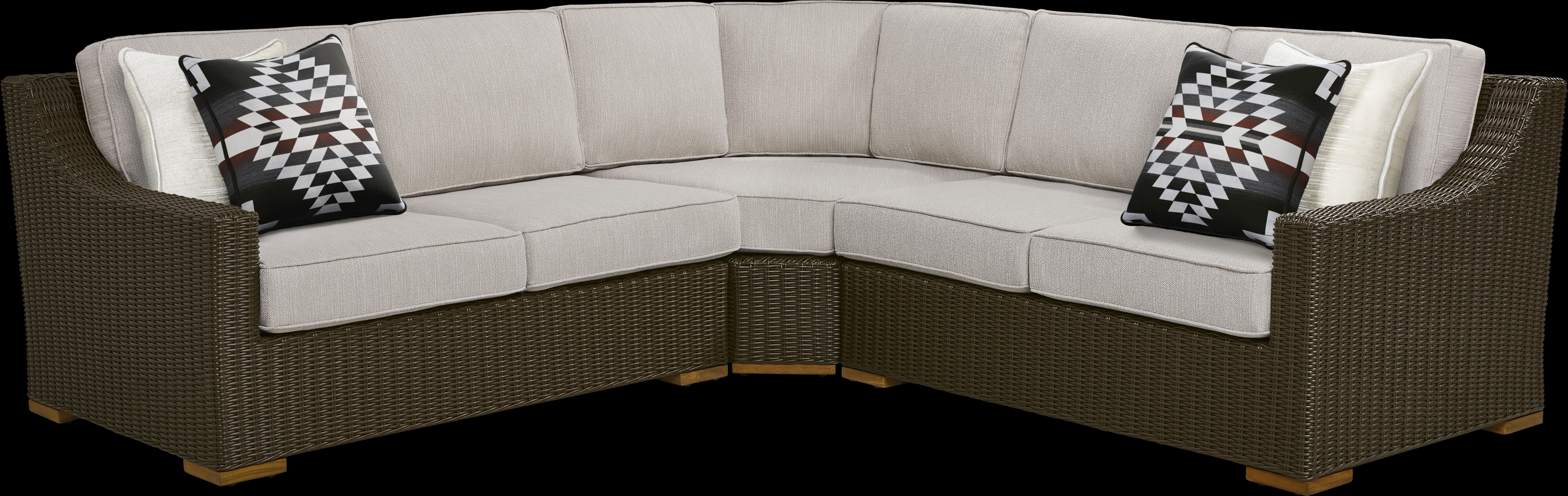 Patmos Brown 3 Pc Outdoor Sectional with Twine Cushions - Thumbnail - Image 1