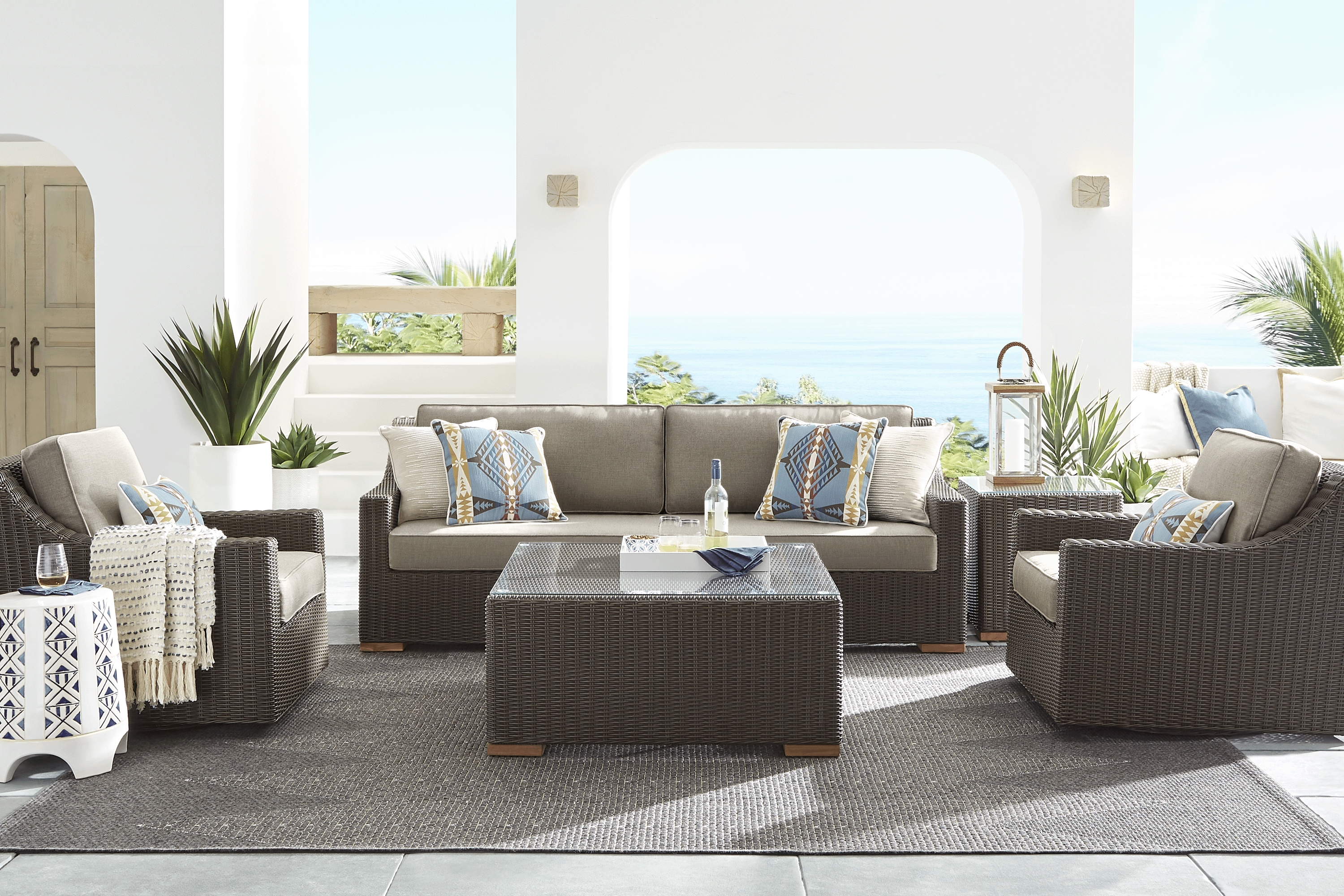 Patmos Brown 4 Pc Outdoor Sofa Seating Set with Mushroom Cushions - Thumbnail - Image 1