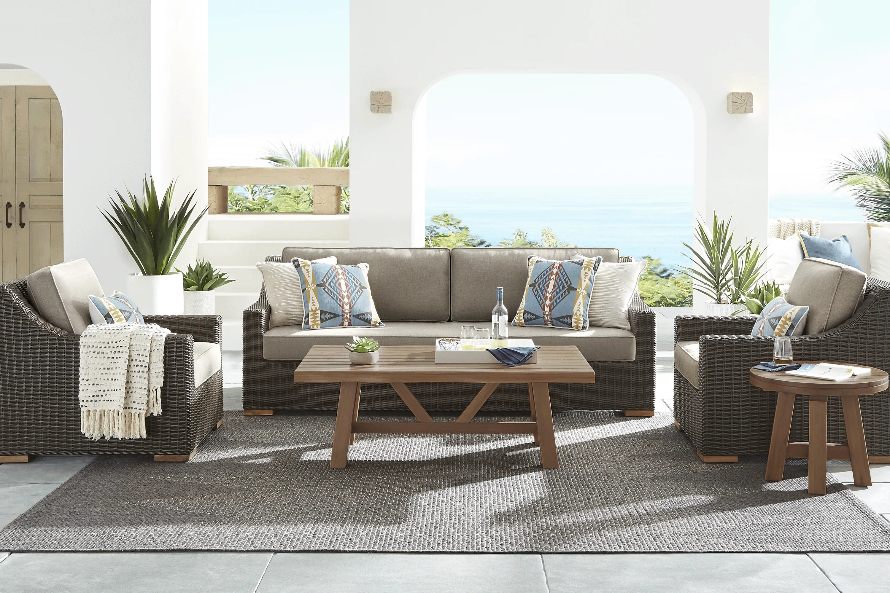 Patmos Brown 4 Pc Outdoor Sofa Seating Set with Mushroom Cushions - Thumbnail - Image 1