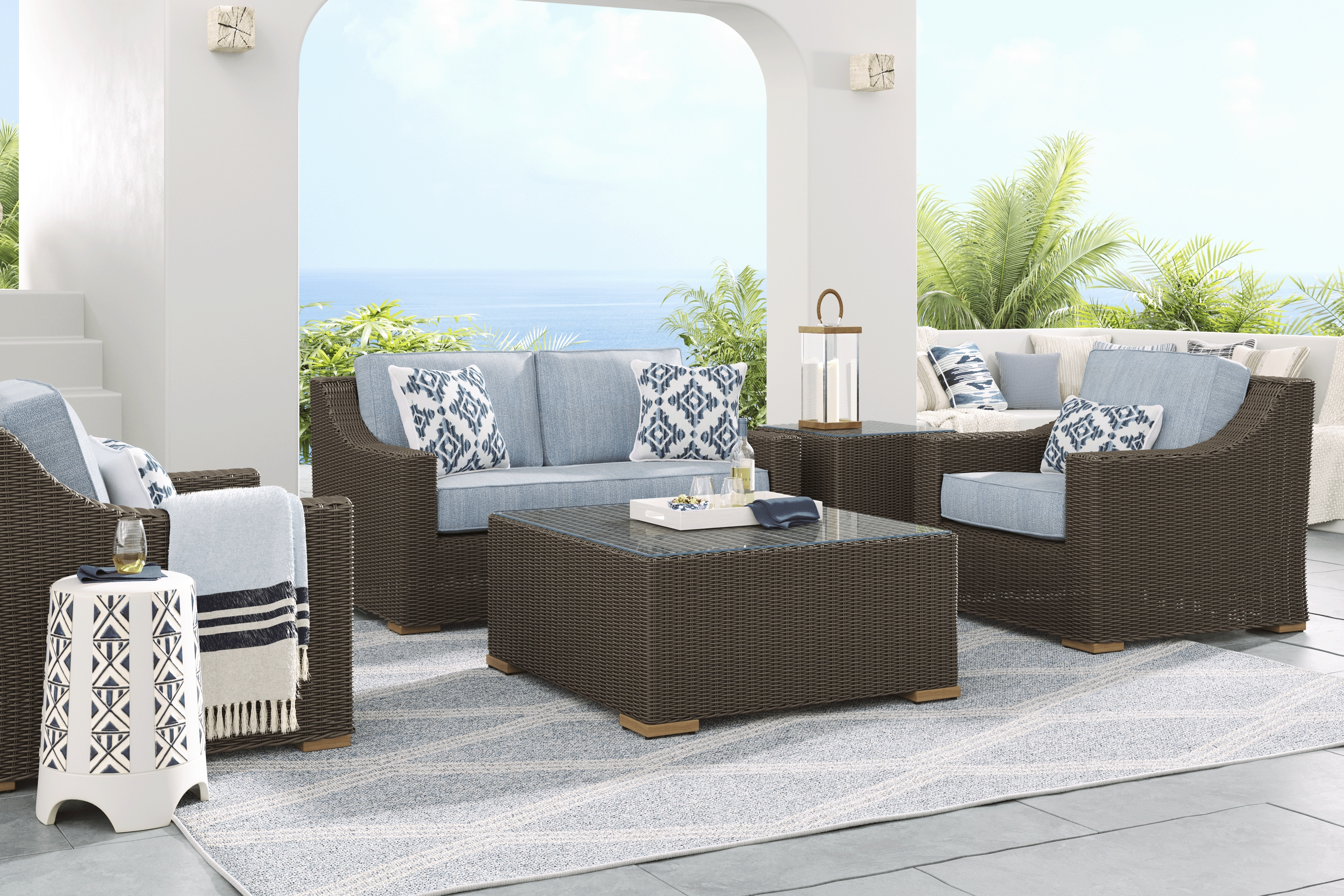 Patmos Brown 4 Pc Outdoor Loveseat Seating Set with Steel Cushions - Thumbnail - Image 1