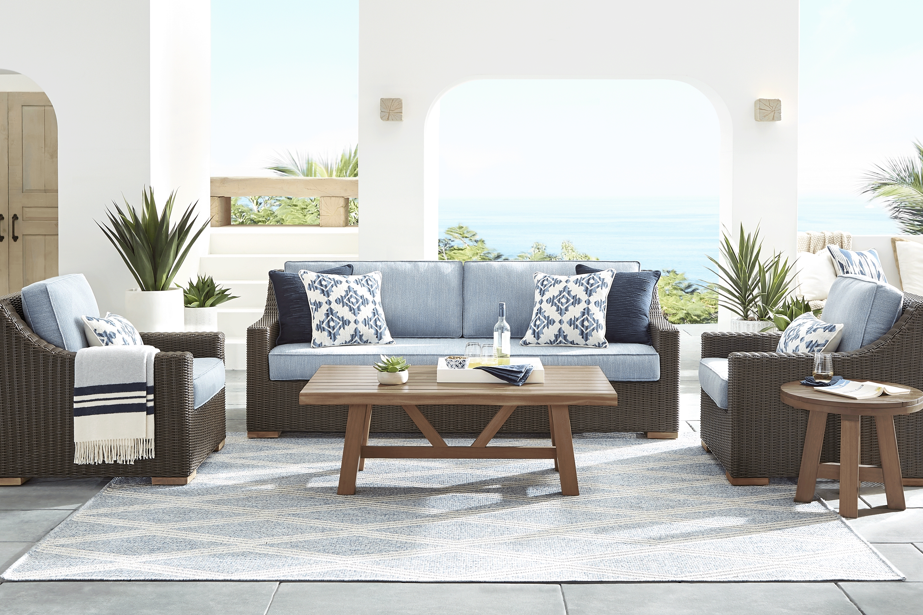 Patmos Brown 4 Pc Outdoor Sofa Seating Set with Steel Cushions - Thumbnail - Image 1
