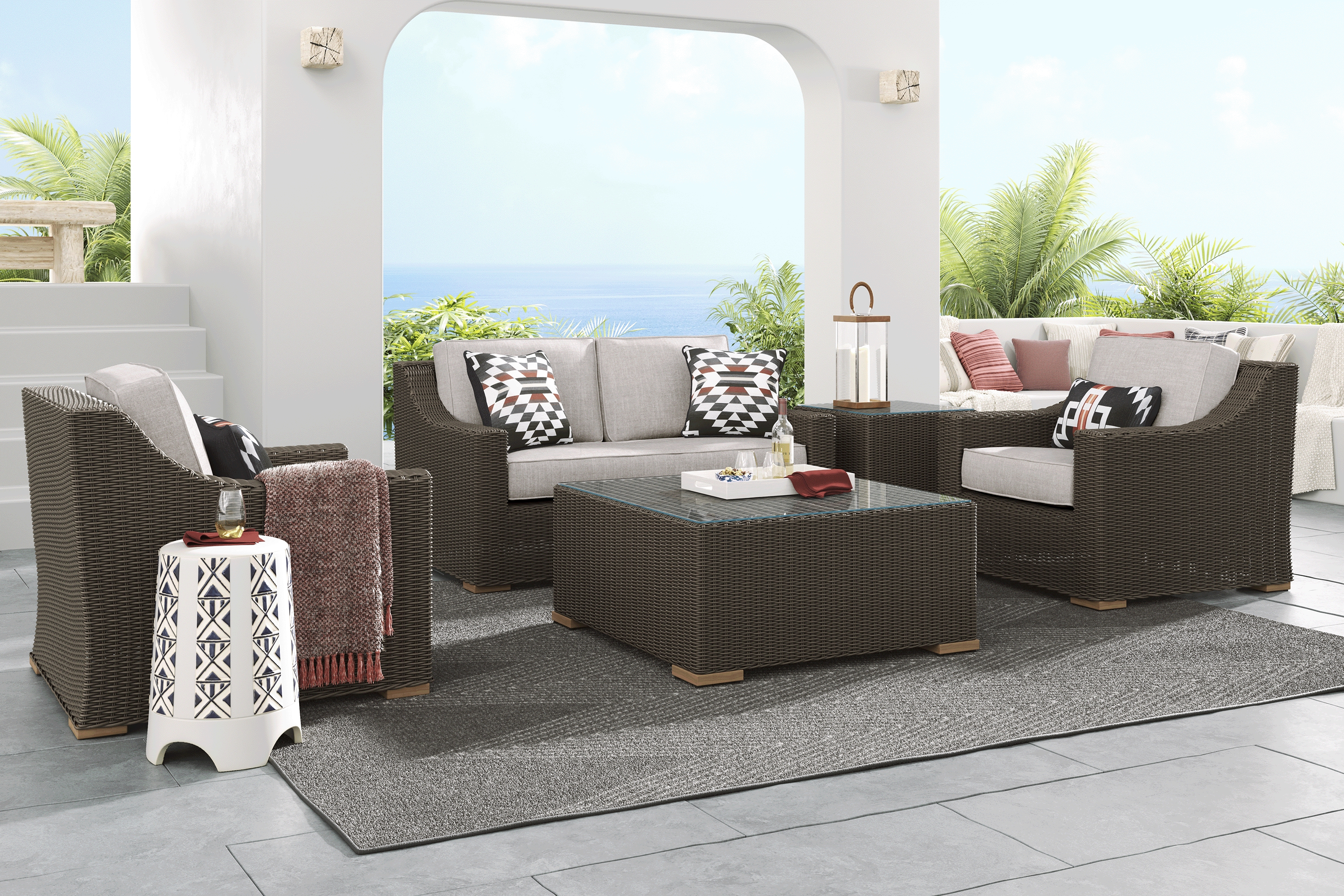 Patmos Brown 4 Pc Outdoor Loveseat Seating Set with Twine Cushions - Thumbnail - Image 1