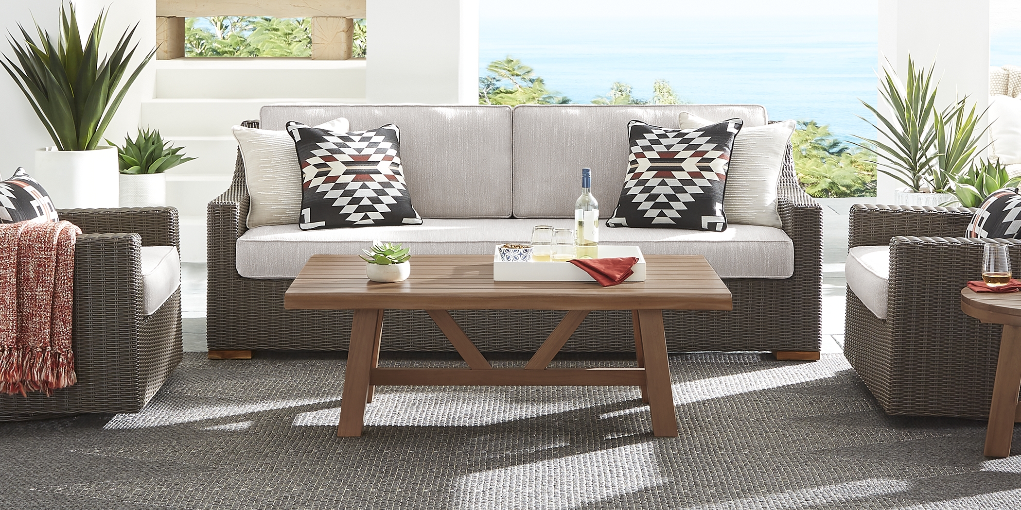 Patmos Brown 4 Pc Outdoor Sofa Seating Set with Twine Cushions - Thumbnail - Image 2