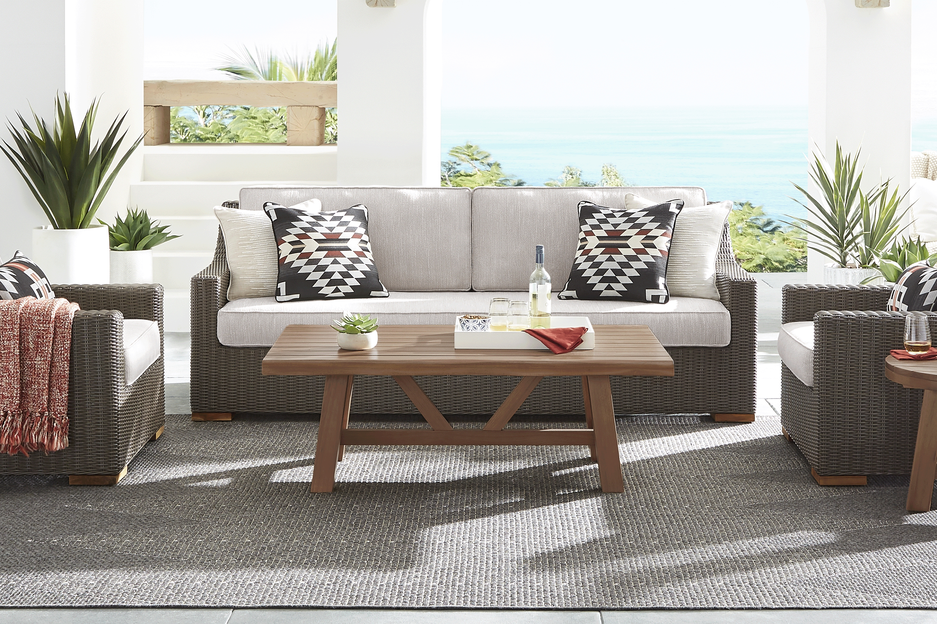 Patmos Brown 4 Pc Outdoor Sofa Seating Set with Twine Cushions - Thumbnail - Image 1