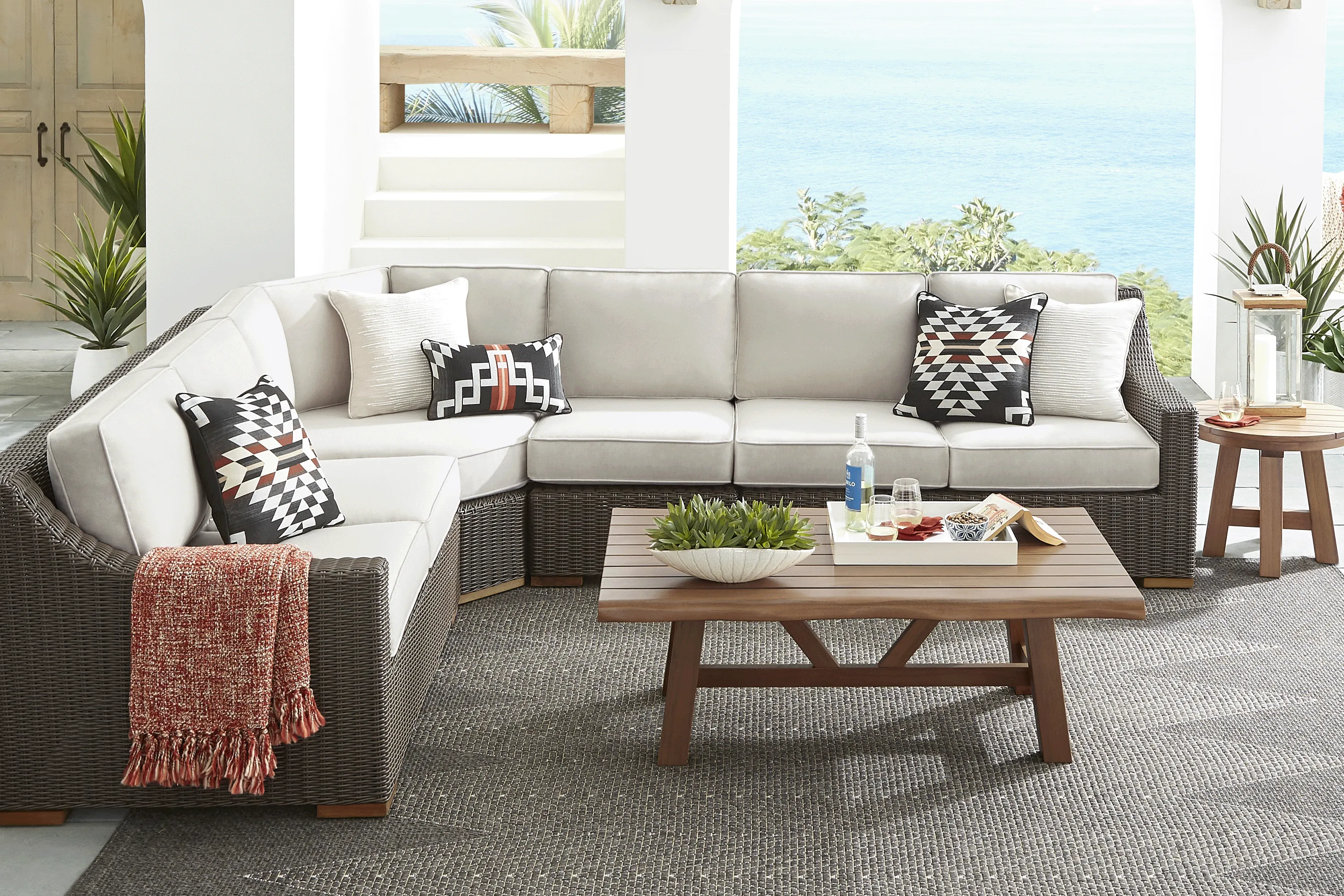 Patmos Brown 4 Pc Outdoor Sectional with Linen Cushions - Thumbnail - Image 2