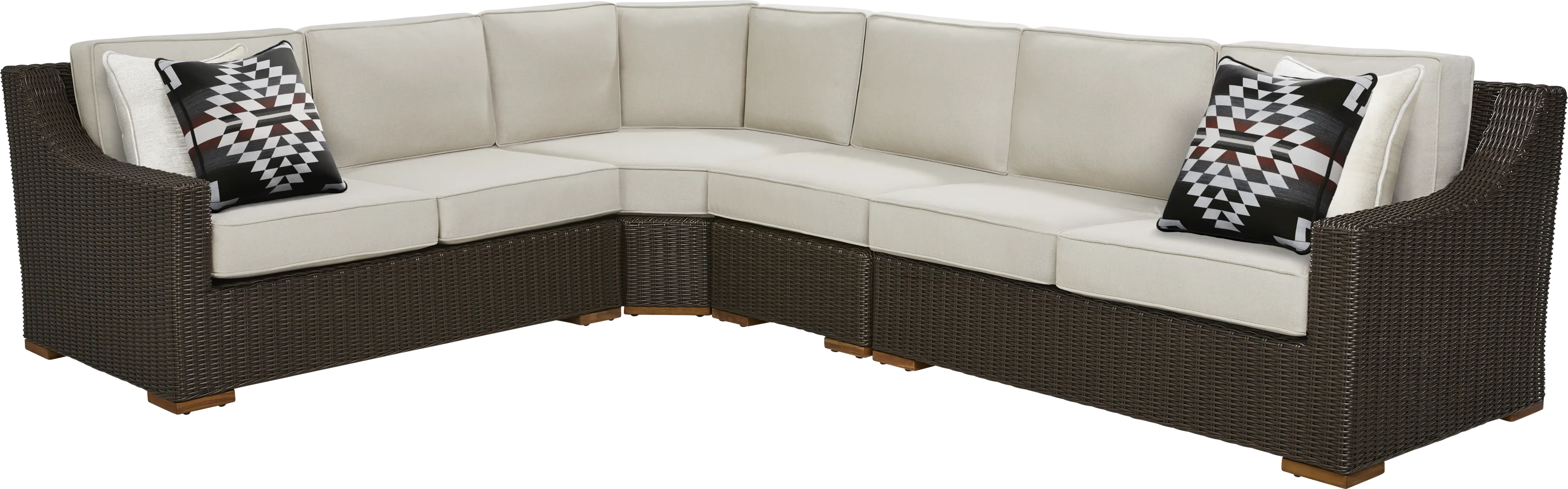 Patmos Brown 4 Pc Outdoor Sectional with Linen Cushions - Thumbnail - Image 1