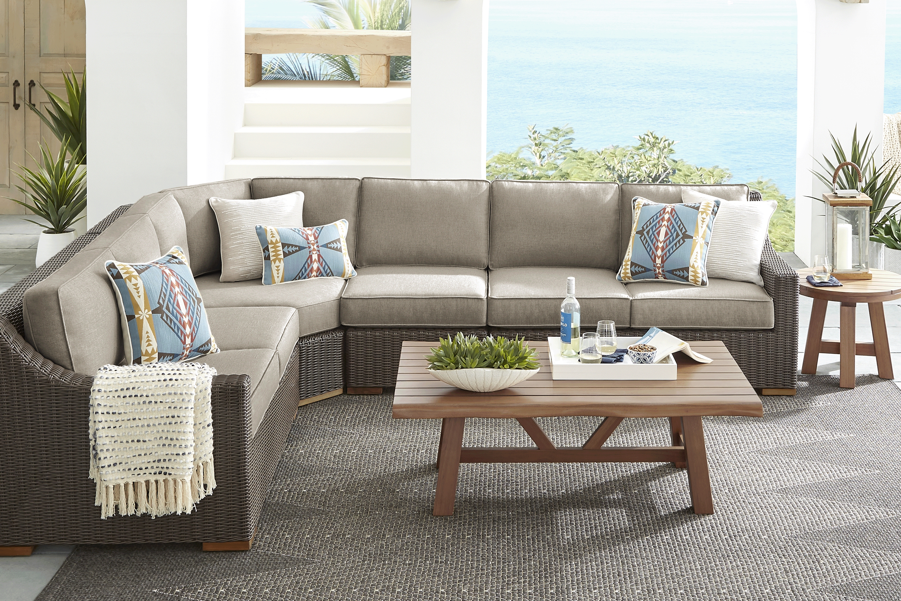 Patmos Brown 4 Pc Outdoor Sectional with Mushroom Cushions - Thumbnail - Image 2