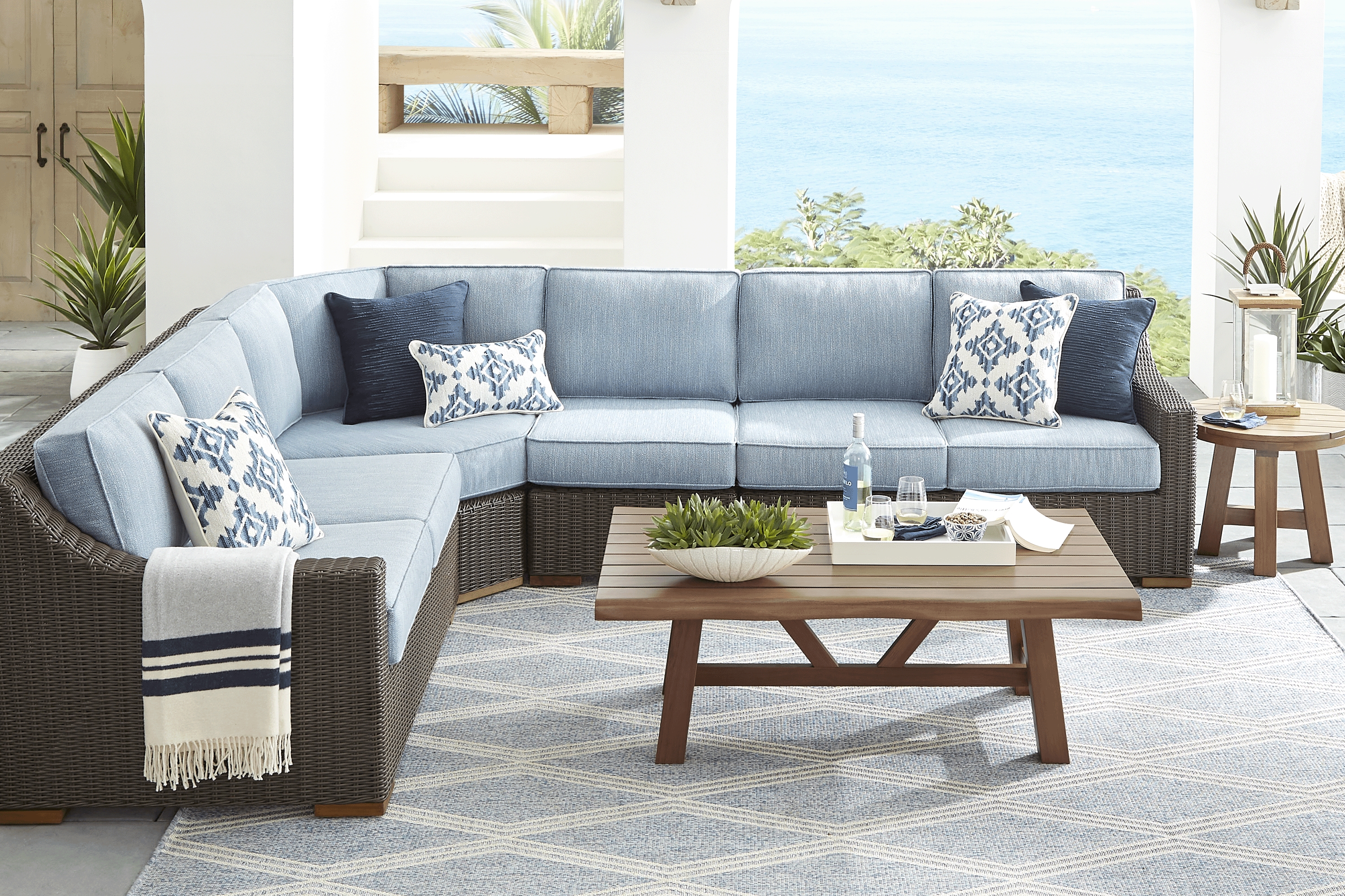 Patmos Brown 4 Pc Outdoor Sectional with Steel Cushions - Thumbnail - Image 2