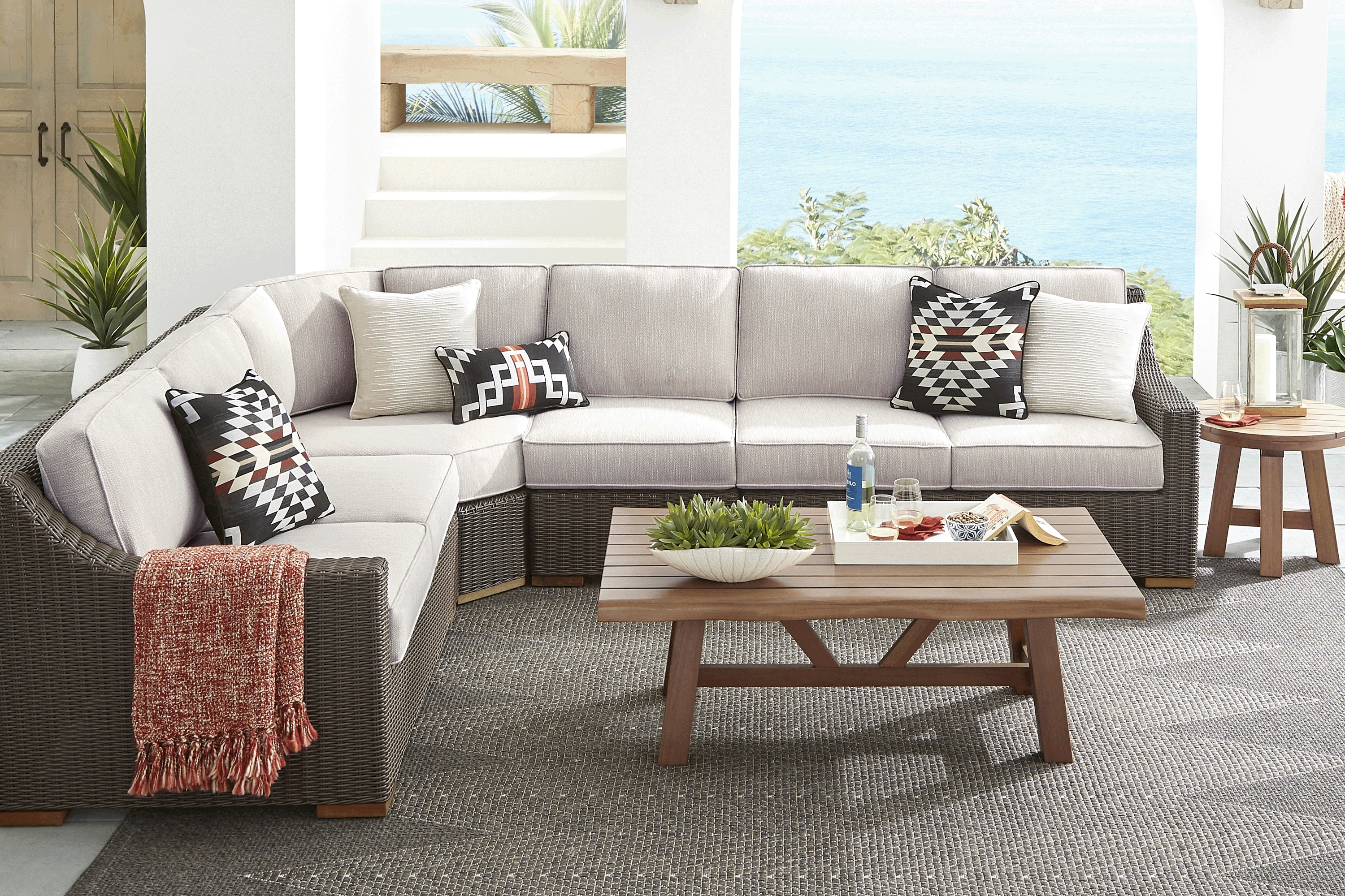 Patmos Brown 4 Pc Outdoor Sectional with Twine Cushions - Thumbnail - Image 2