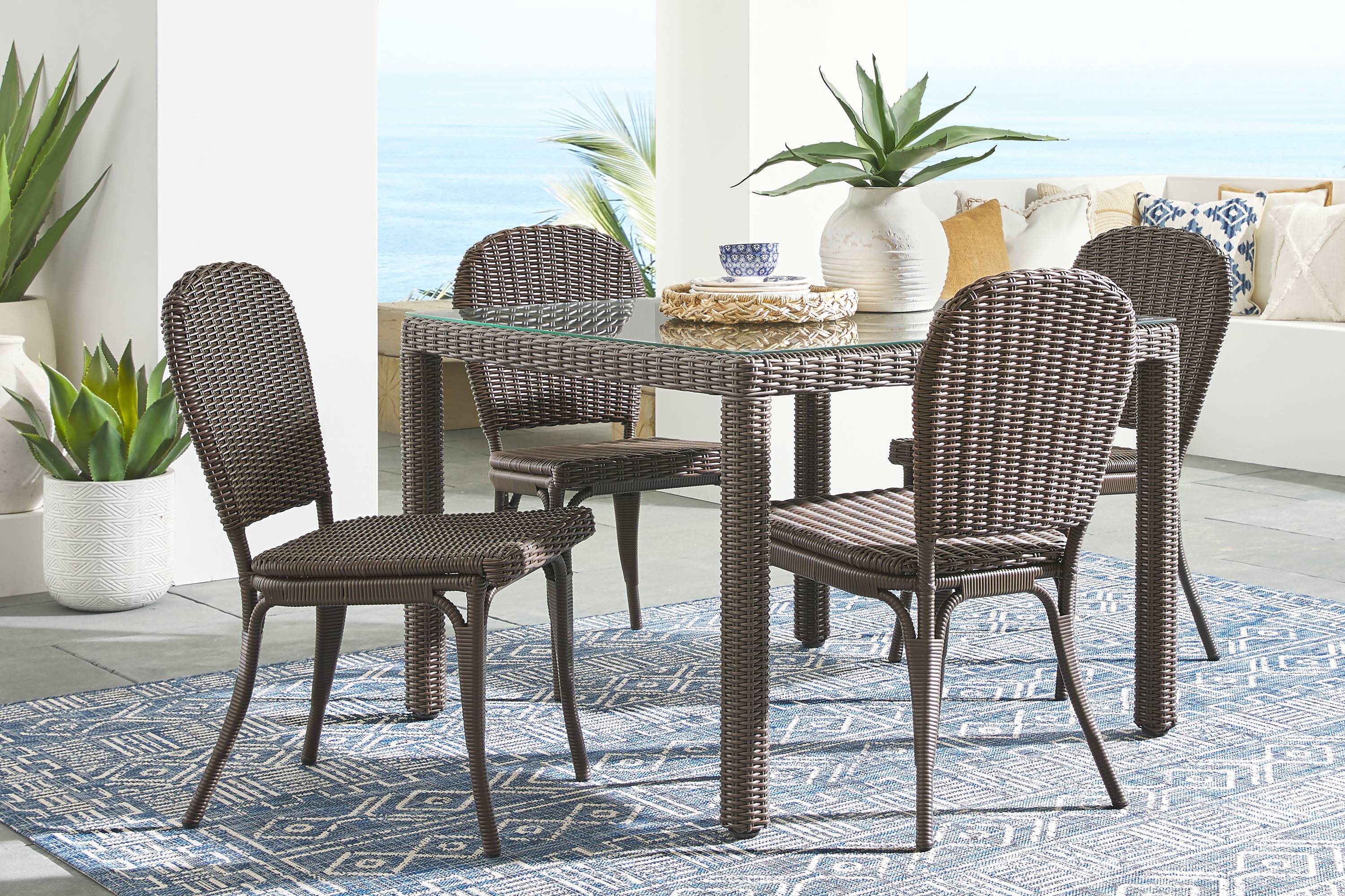 Patmos Brown Wicker Square Outdoor Dining Table - Thumbnail - Image 2