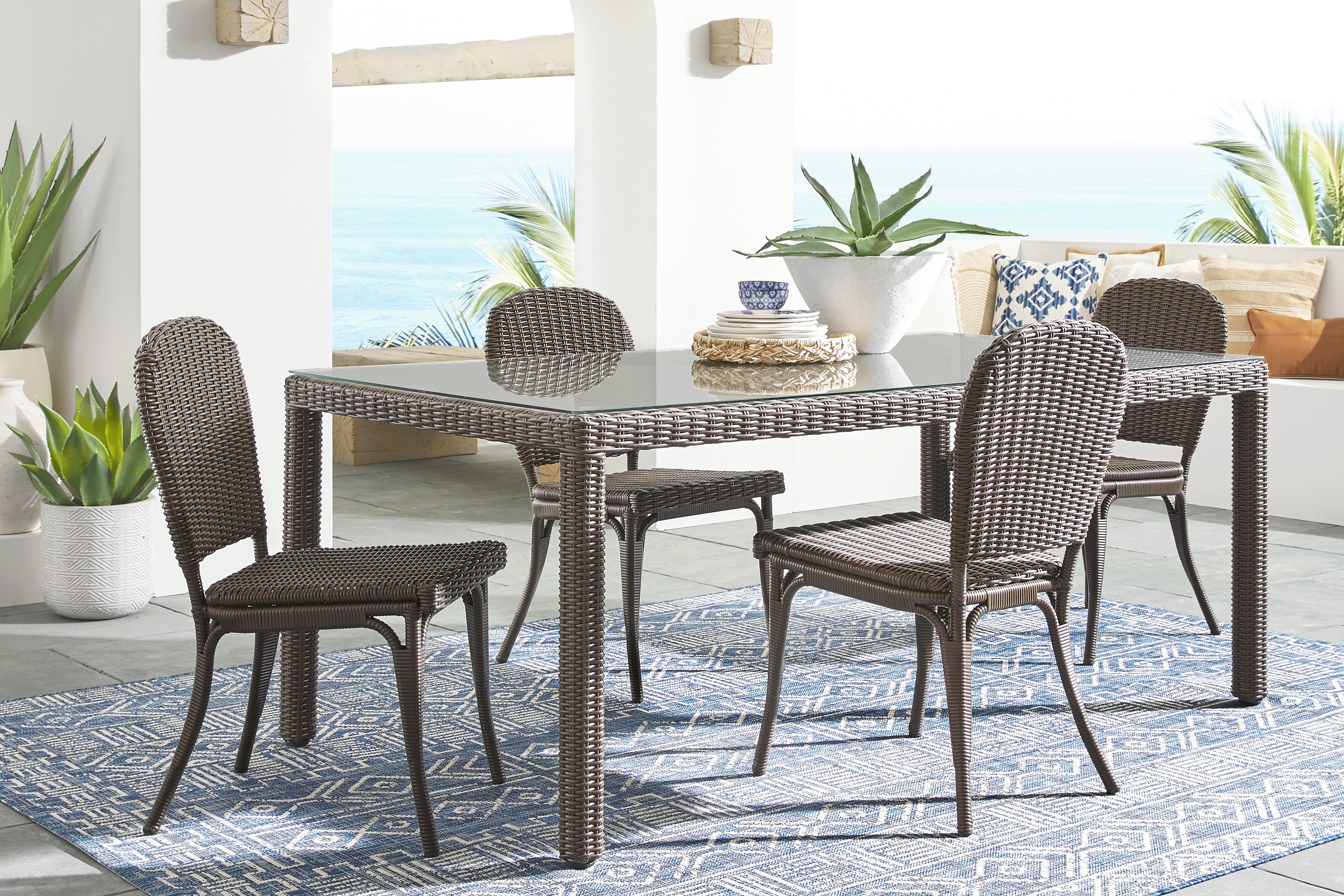 Patmos Brown Wicker Rectangle Outdoor Dining Table - Thumbnail - Image 2