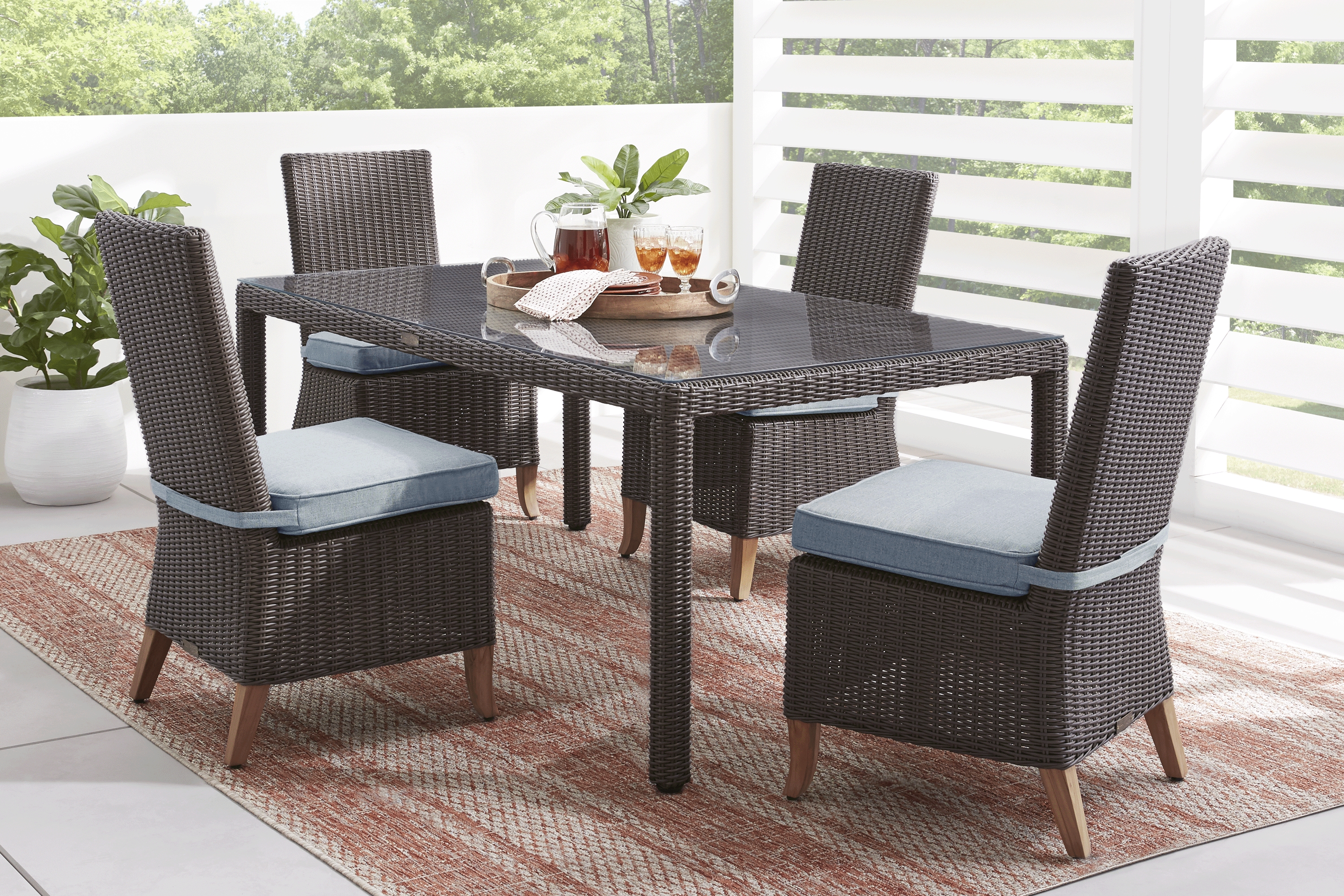 Patmos Brown 5 Pc Outdoor Dining Set with Steel Cushions - Thumbnail - Image 1