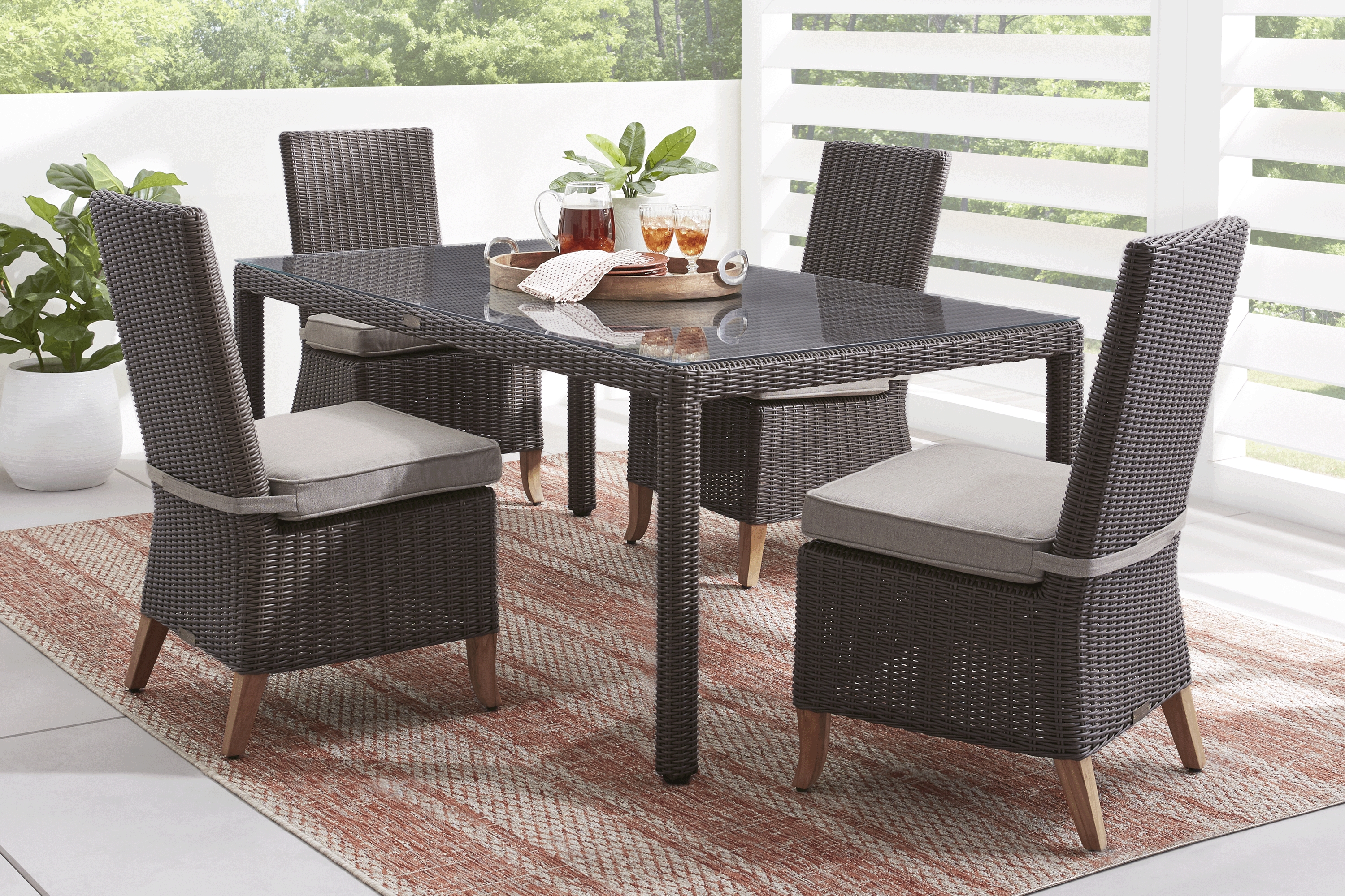 Patmos Brown 5 Pc Outdoor Dining Set with Twine Cushions - Thumbnail - Image 1