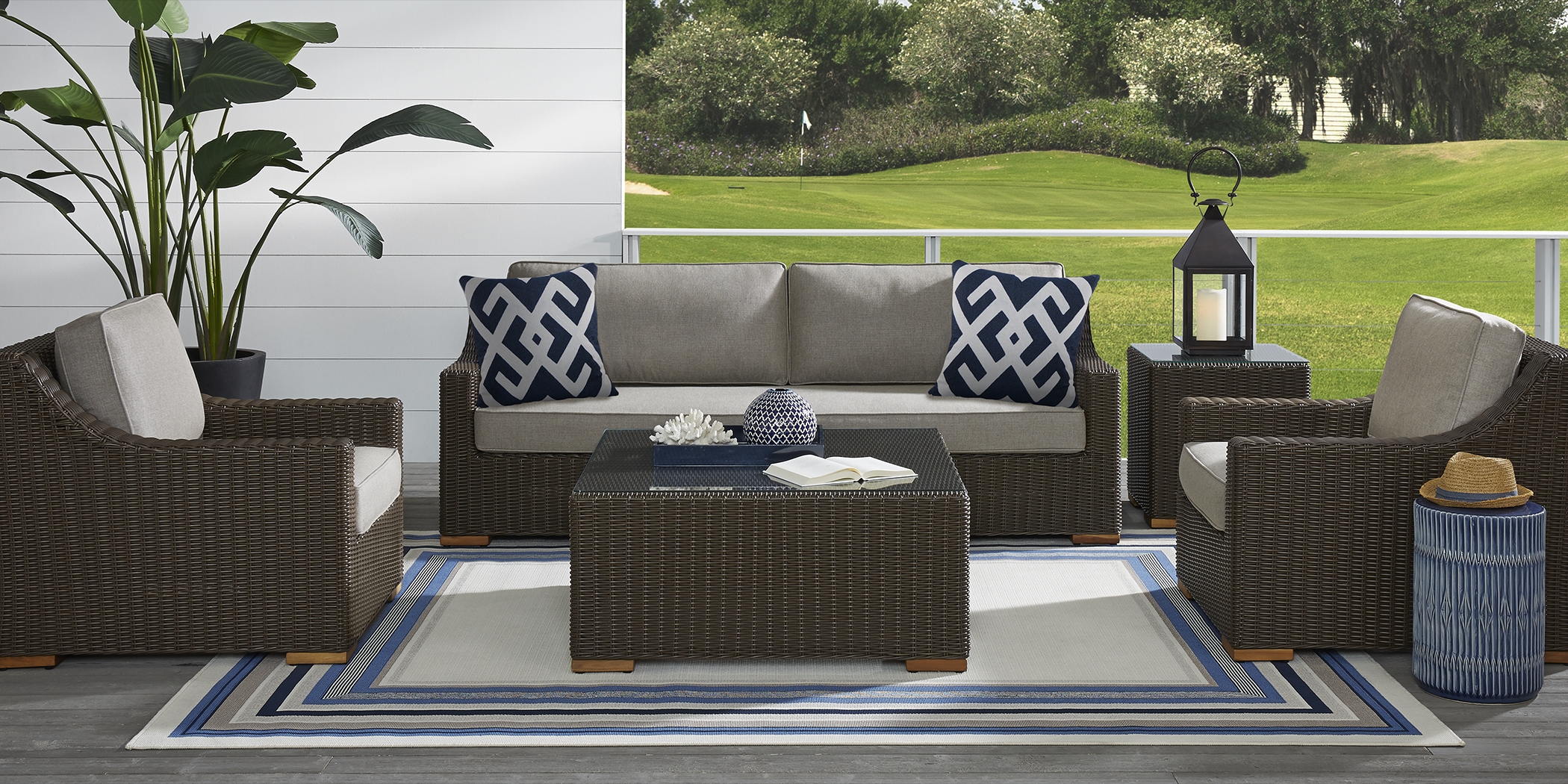 Patmos Brown 6 Pc Outdoor Seating Set with Mushroom Cushions - Thumbnail - Image 1