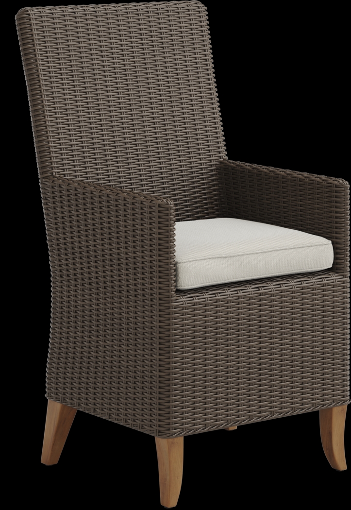 Patmos Brown Outdoor Arm Chair with Linen Cushions - Thumbnail - Image 1