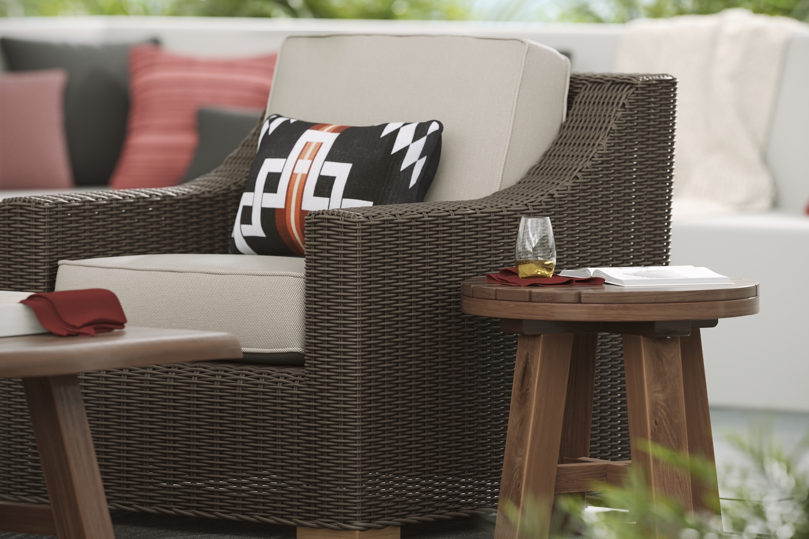 Patmos Brown 4 Pc Outdoor Seating Set with Linen Cushions - Thumbnail - Image 9