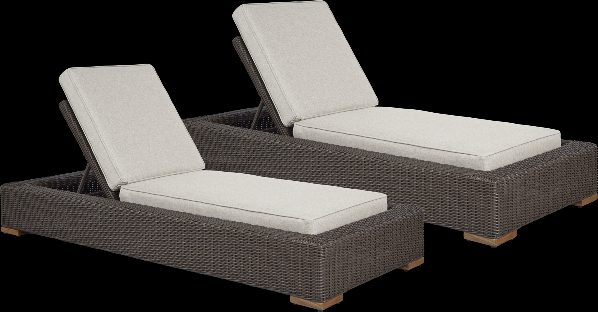 Patmos Brown Outdoor Chaise with Linen Cushions, Set of 2 - Thumbnail - Image 1