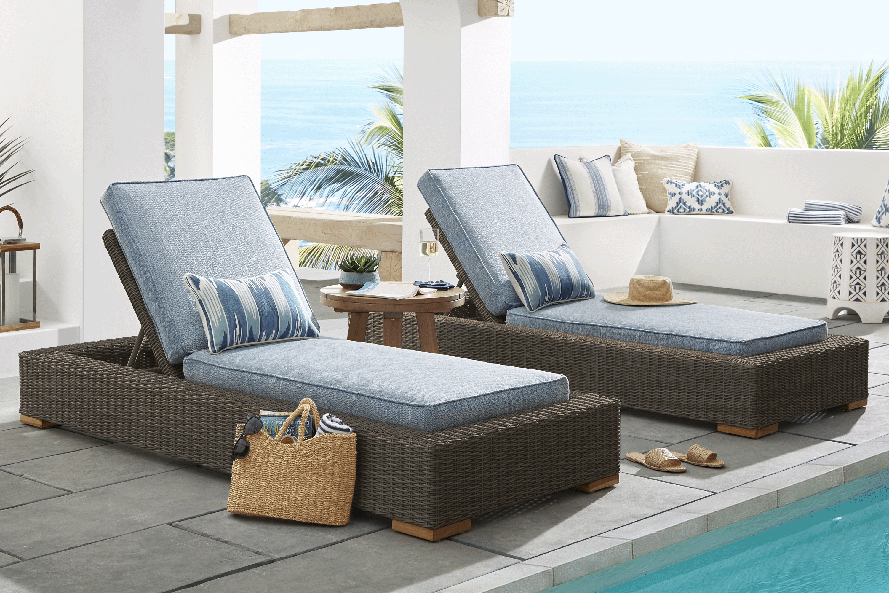 Patmos Brown Outdoor Chaise with Steel Cushions, Set of 2 - Thumbnail - Image 2
