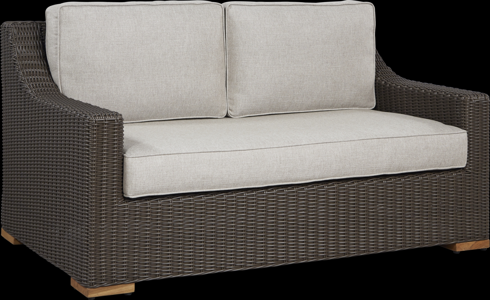 Patmos Brown Outdoor Loveseat with Linen Cushions - Thumbnail - Image 2