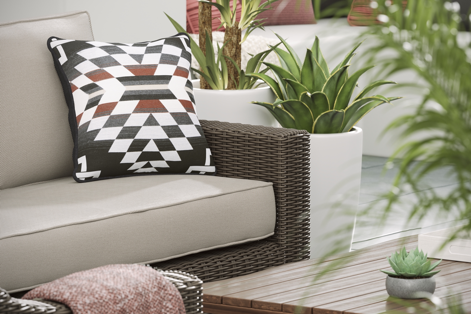 Patmos Brown 4 Pc Outdoor Loveseat Seating Set with Linen Cushions - Thumbnail - Image 5