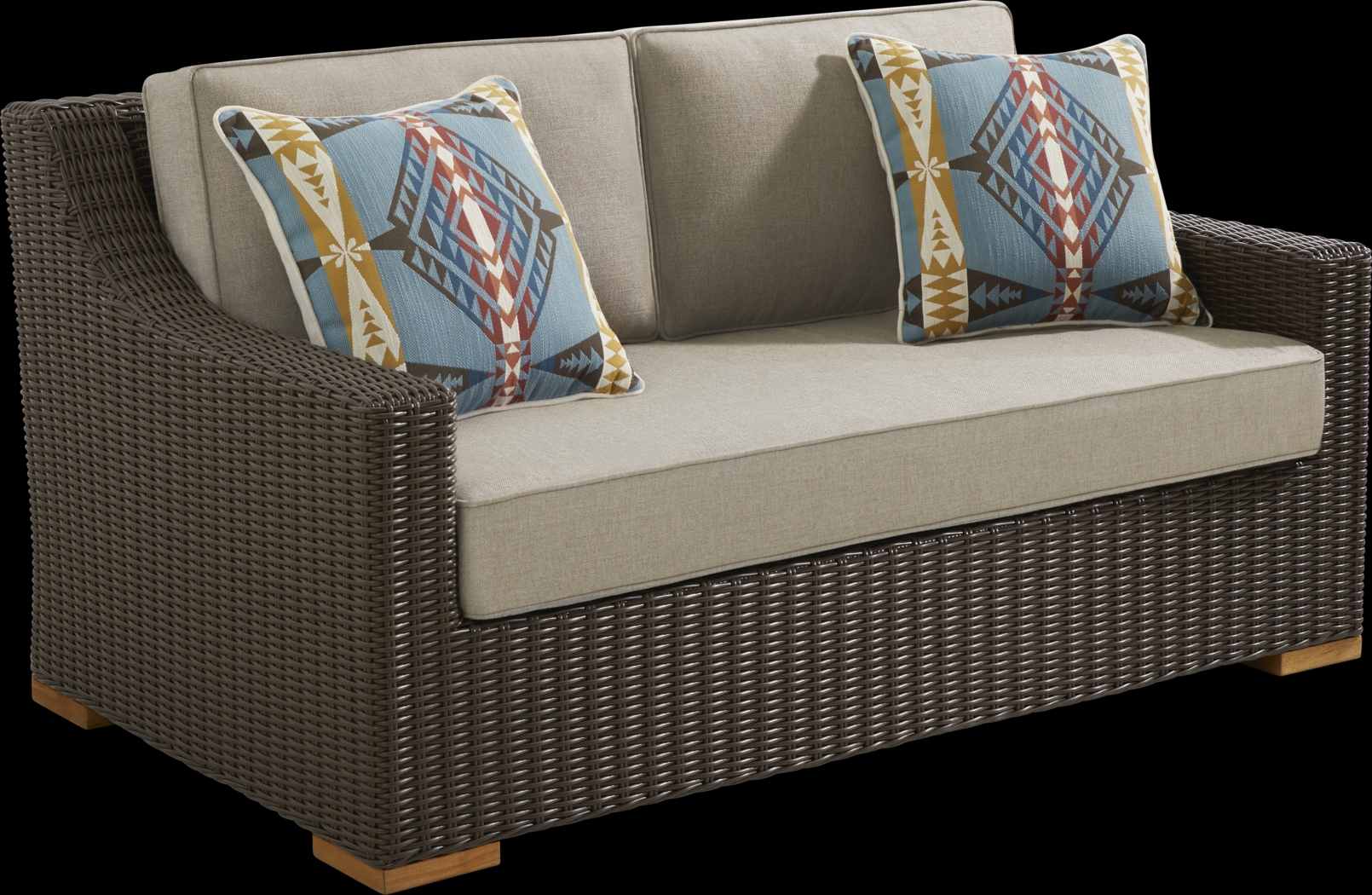 Patmos Brown 4 Pc Outdoor Loveseat Seating Set with Mushroom Cushions - Thumbnail - Image 3