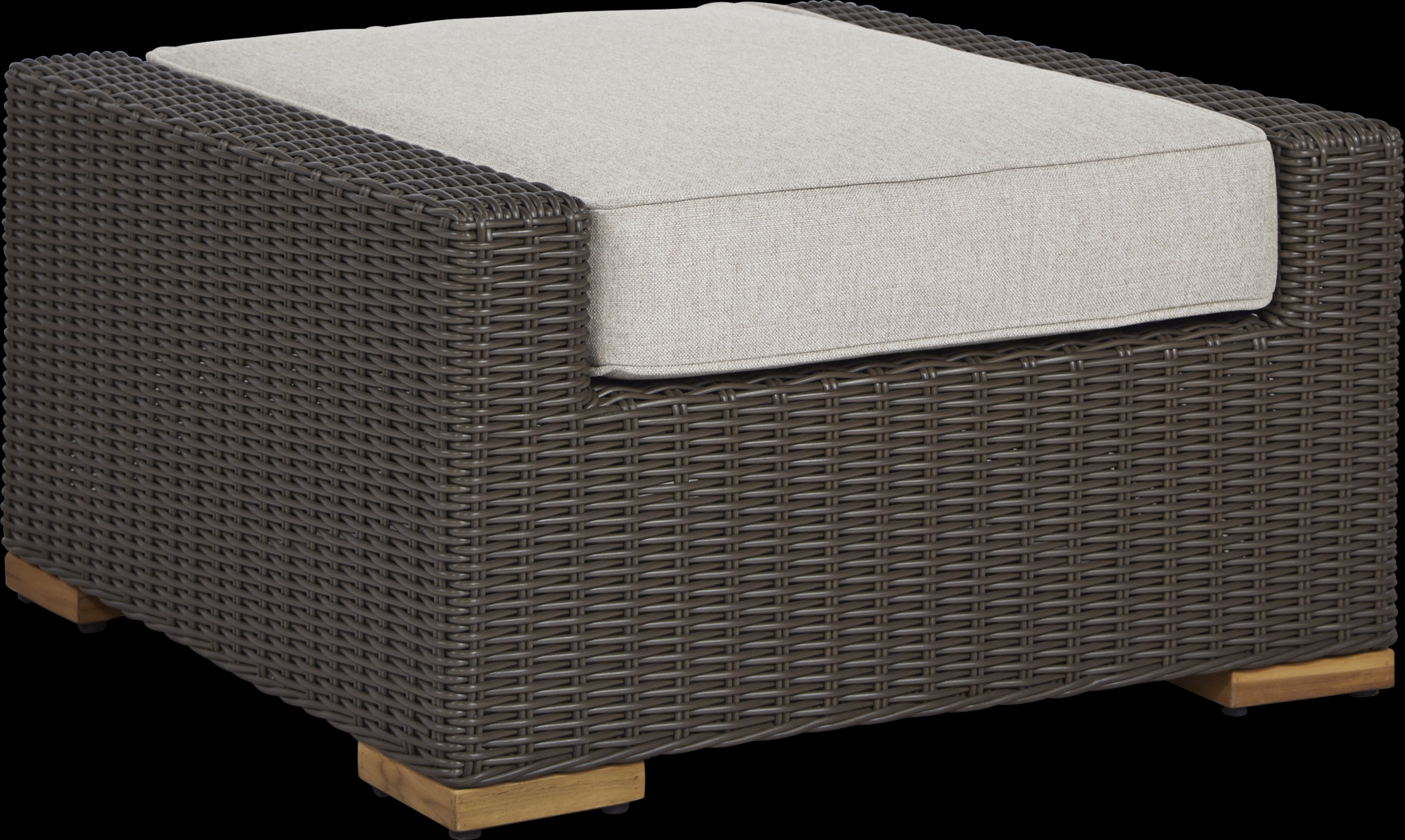 Patmos Brown Outdoor Ottoman with Linen Cushion - Thumbnail - Image 1