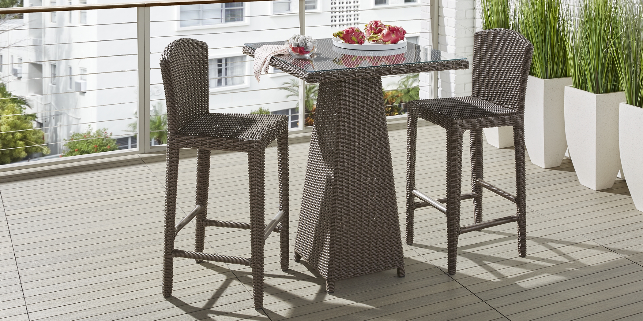 Patmos Brown Wicker 3 Pc 36 in. Square Bar Height Outdoor Dining Set - Thumbnail - Image 1