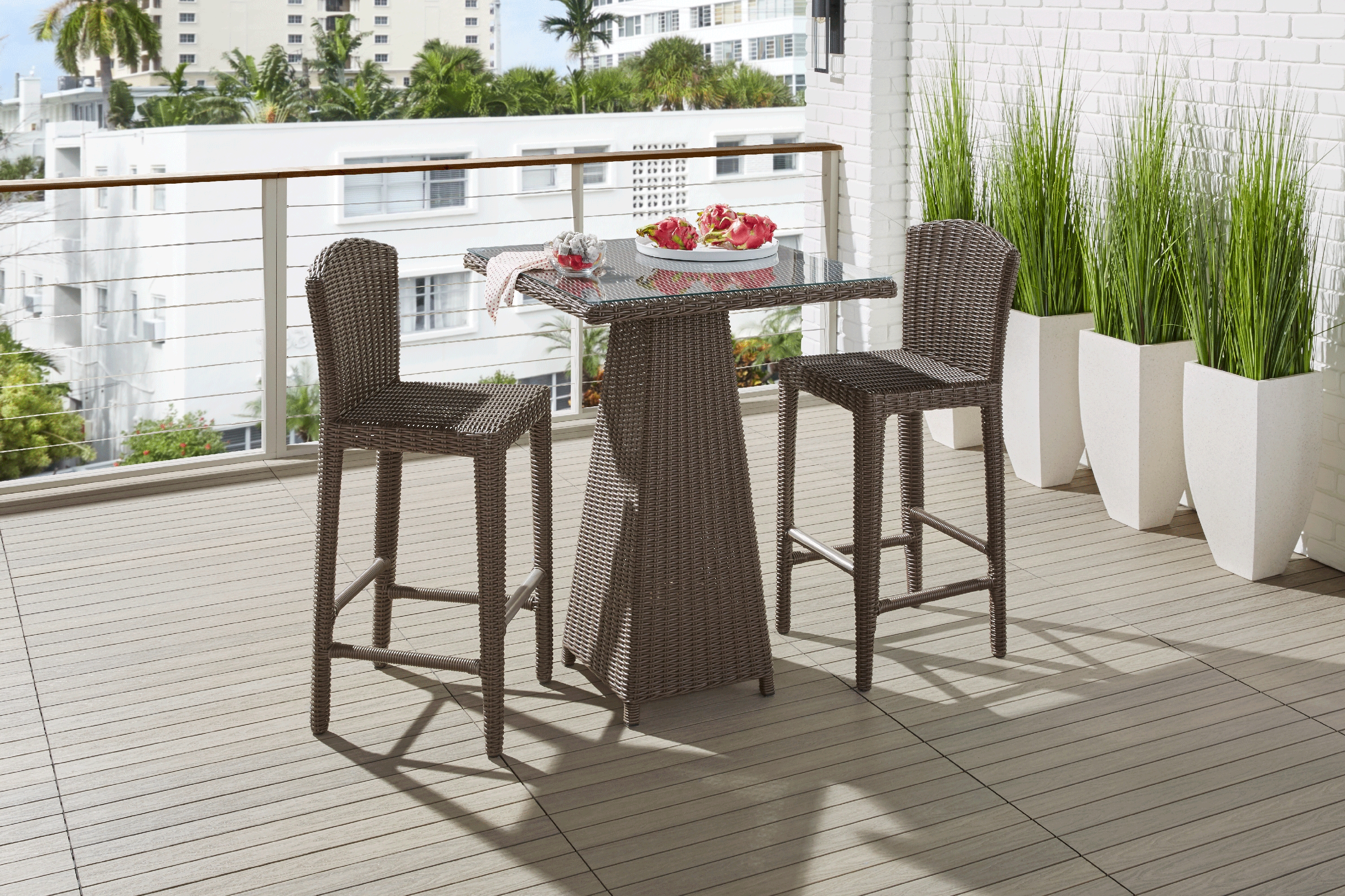 Patmos Brown Wicker Outdoor Barstool - Thumbnail - Image 2