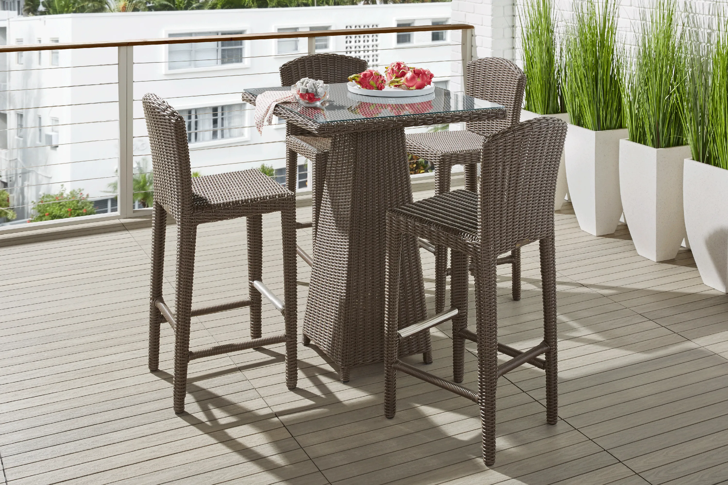 Patmos Brown Wicker 5 Pc 36 in. Square Bar Height Outdoor Dining Set - Thumbnail - Image 1