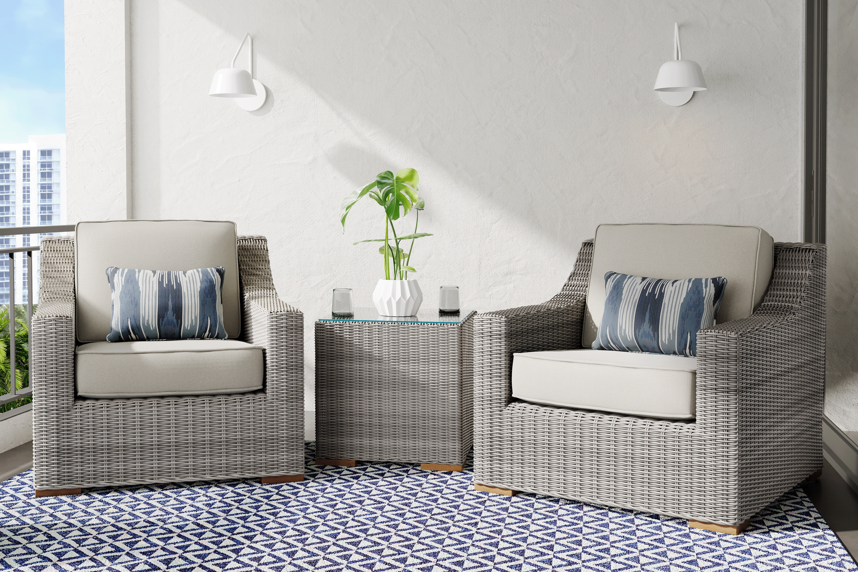 Patmos Gray 3 Pc Outdoor Seating Set with Linen Cushions - Thumbnail - Image 1