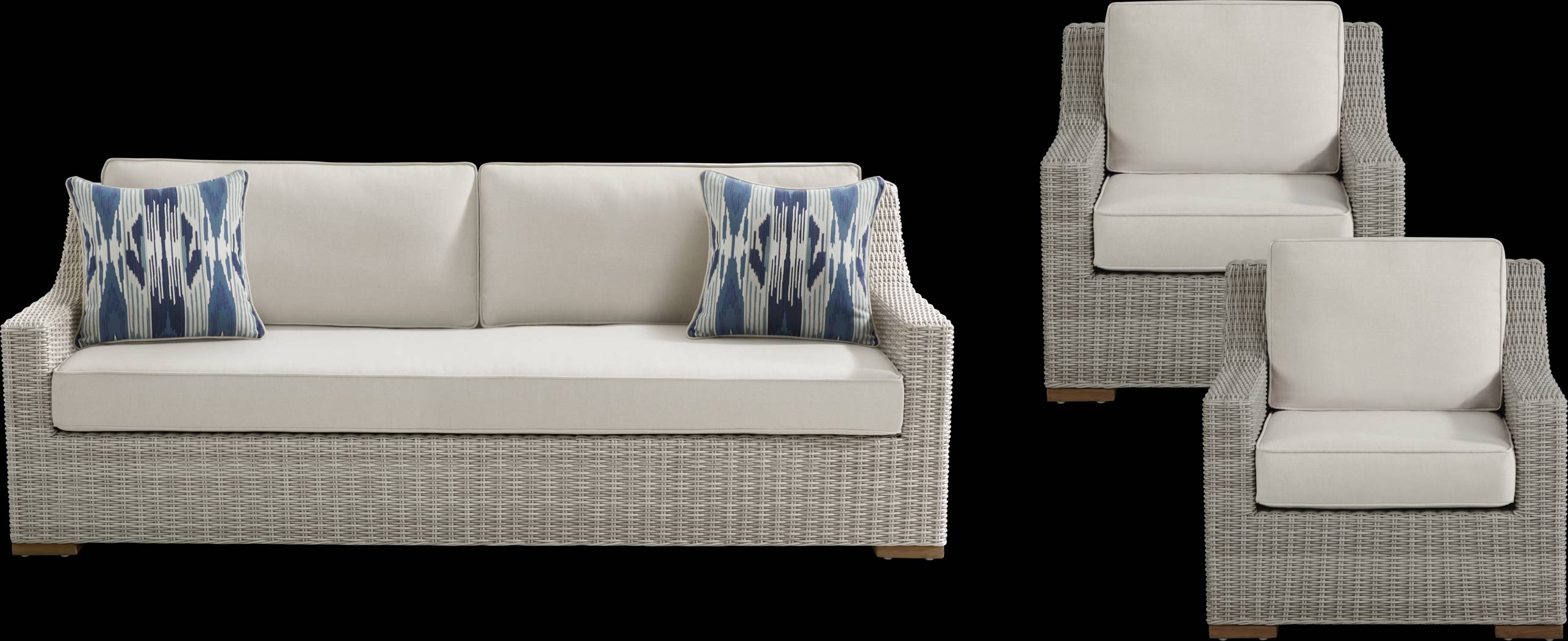 Patmos Gray 3 Pc Outdoor Seating Set with Linen Cushions - Thumbnail - Image 1