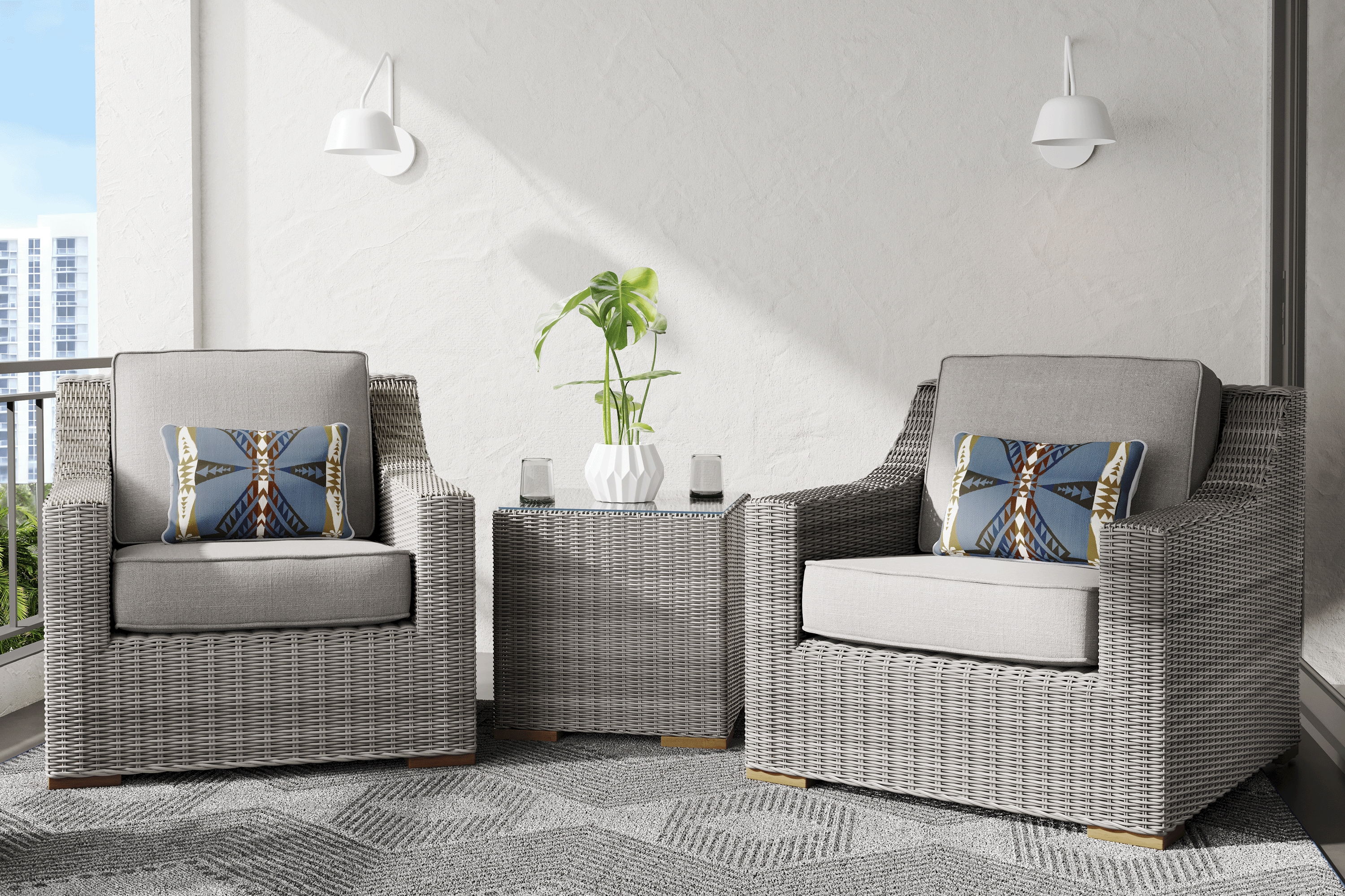 Patmos Gray 3 Pc Outdoor Seating Set with Mushroom Cushions - Thumbnail - Image 1